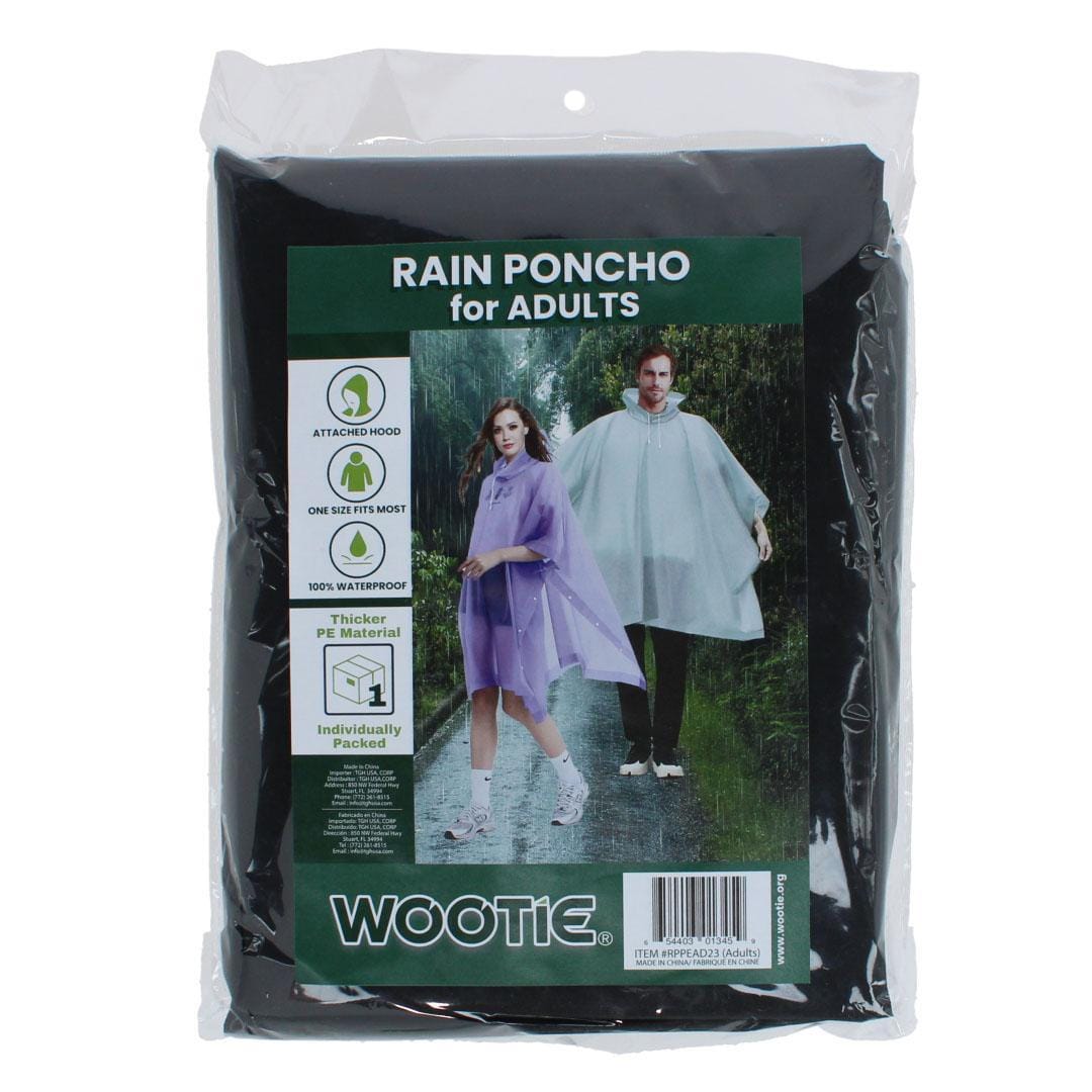 CTM® Adult Waterproof Reusable Rain Poncho by Wootie - Black