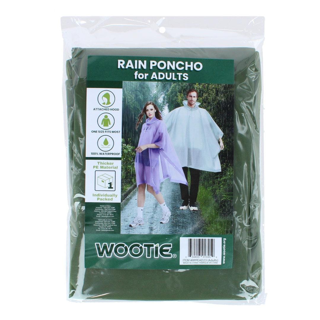 CTM® Adult Waterproof Reusable Rain Poncho by Wootie - Green