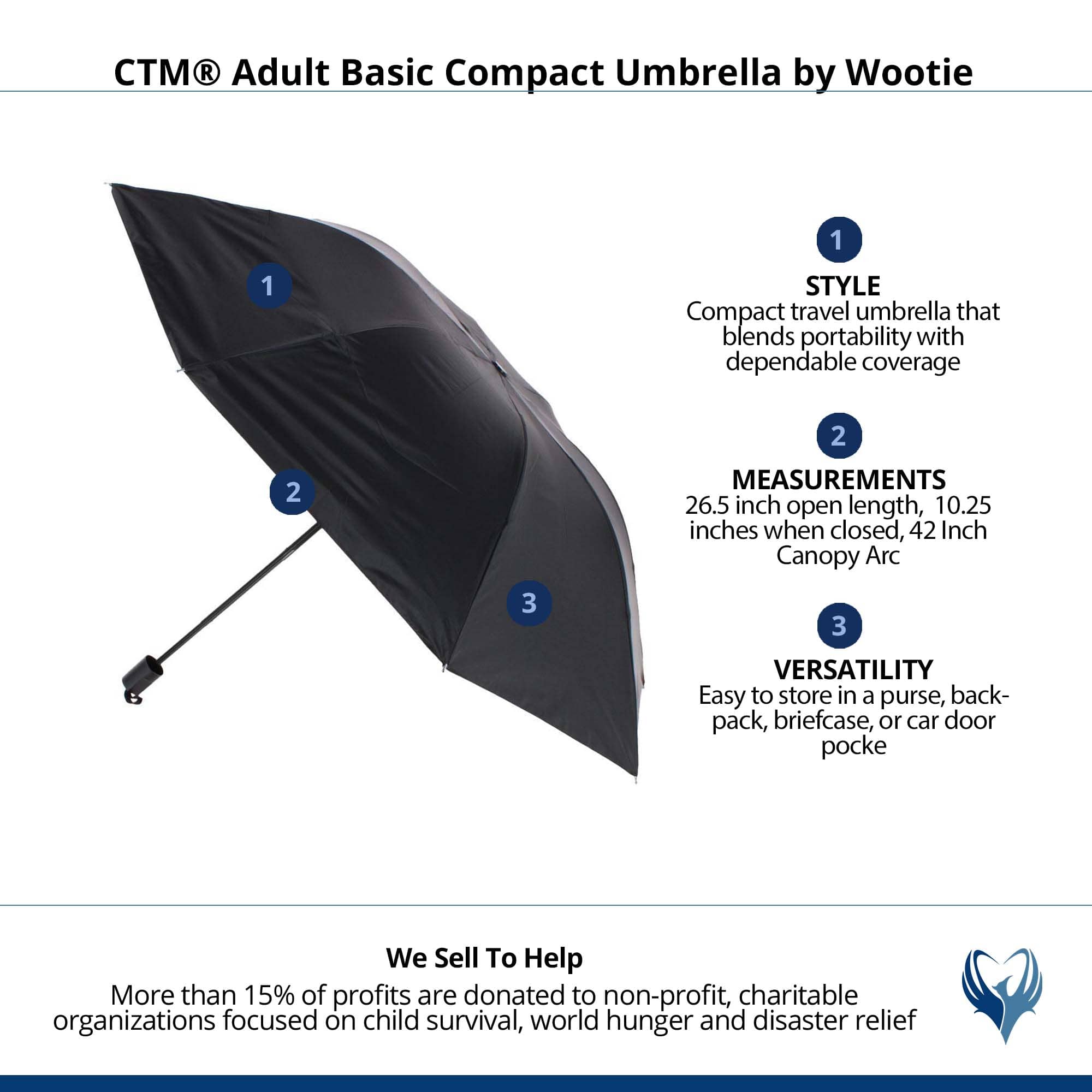 CTM® Adult Basic Compact Umbrella by Wootie - Black