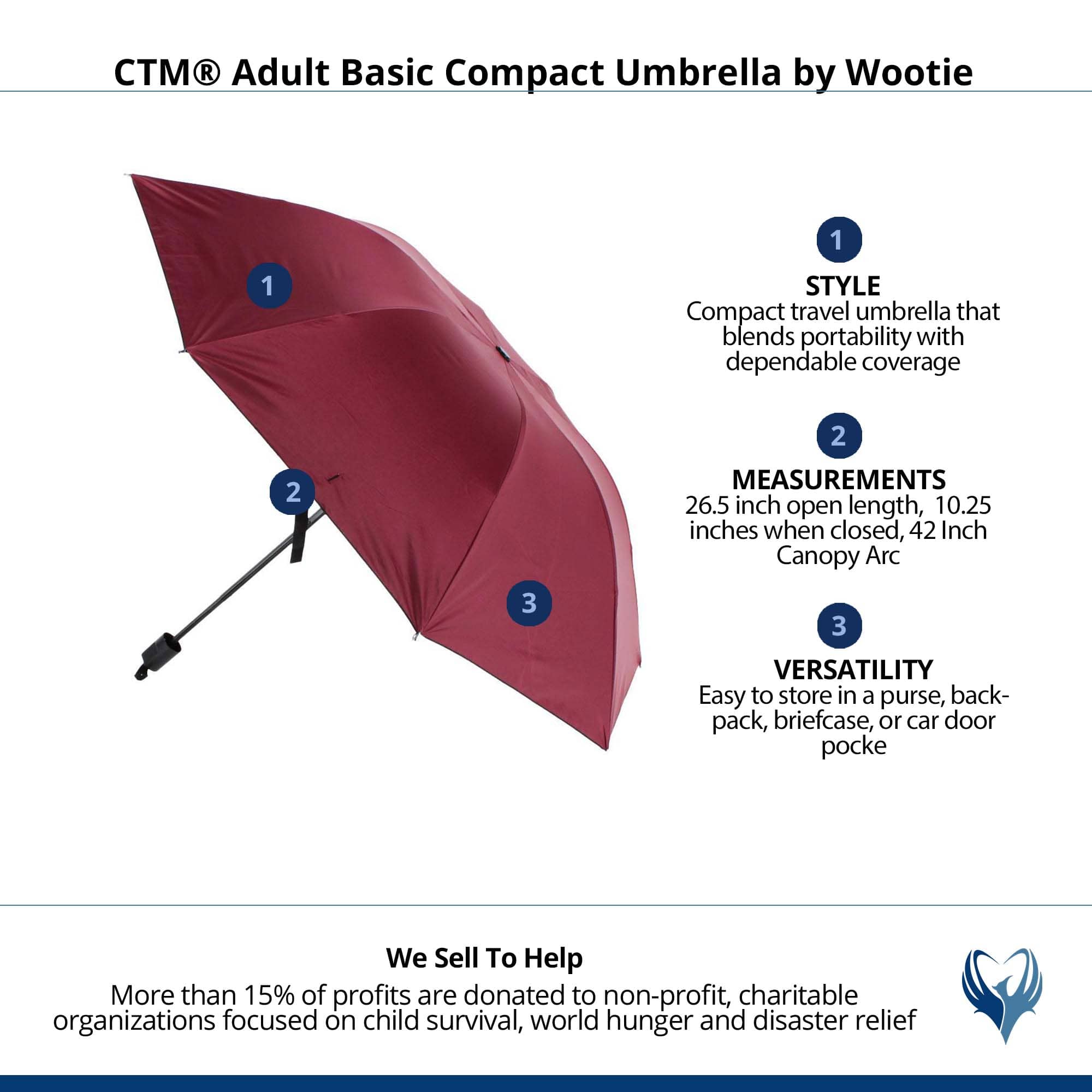 CTM® Adult Basic Compact Umbrella by Wootie - Burgundy