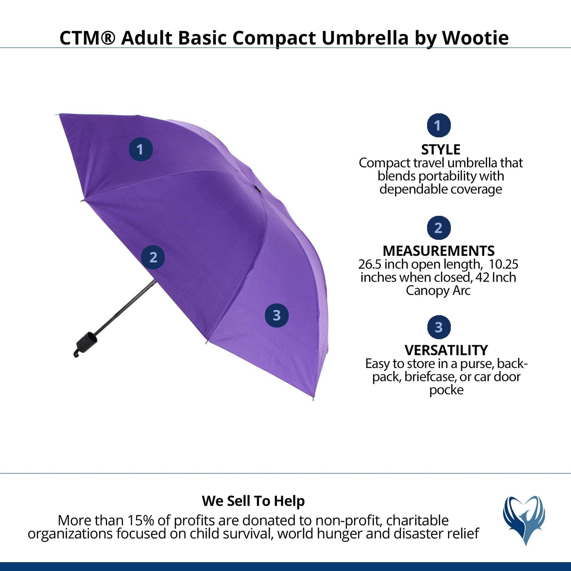 CTM® Adult Basic Compact Umbrella by Wootie - Purple