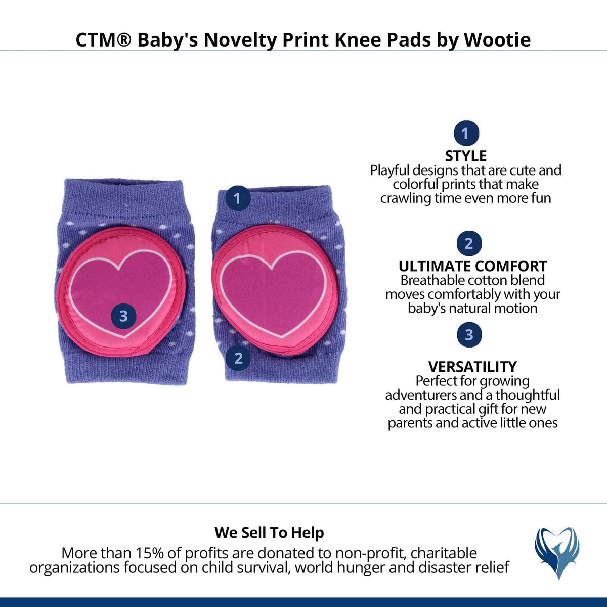 CTM® Baby's Novelty Print Knee Pads by Wootie - Blue/Hearts