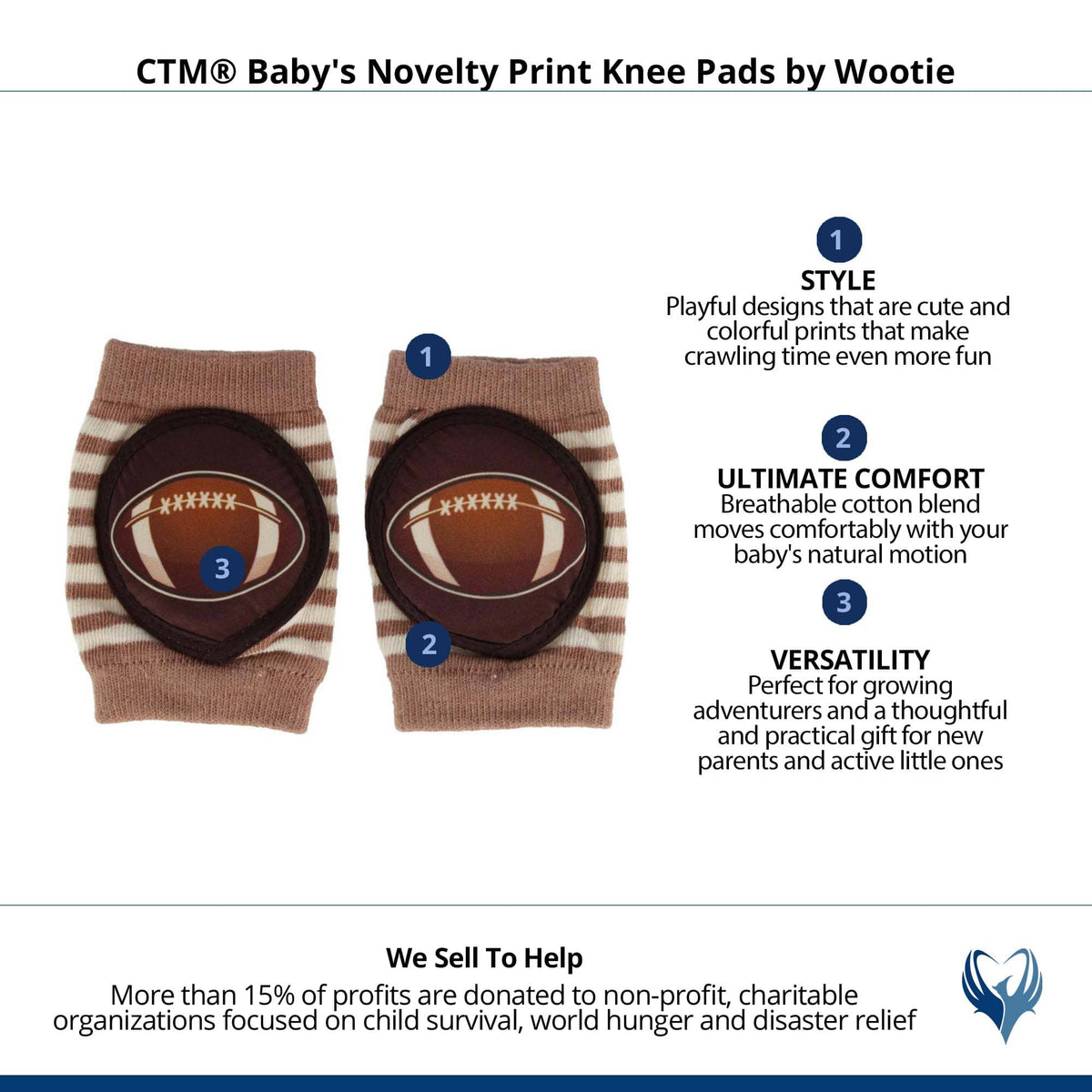 CTM® Baby's Novelty Print Knee Pads by Wootie - Brown/Football