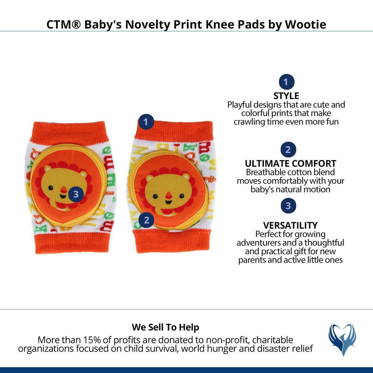 CTM® Baby's Novelty Print Knee Pads by Wootie - Orange/Lion