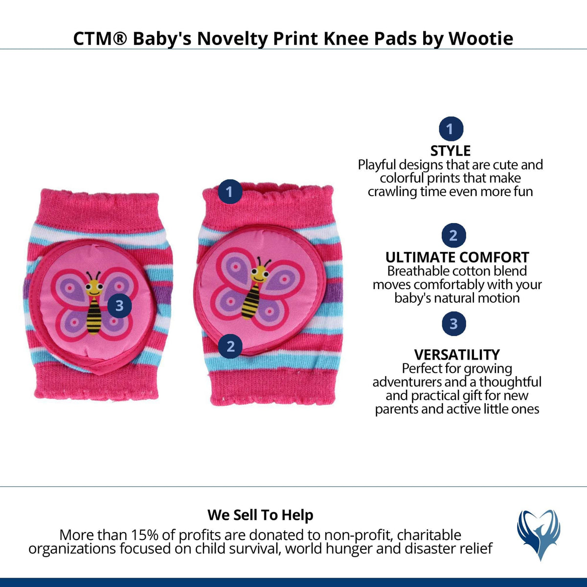 CTM® Baby's Novelty Print Knee Pads by Wootie - Pink/Butterfly