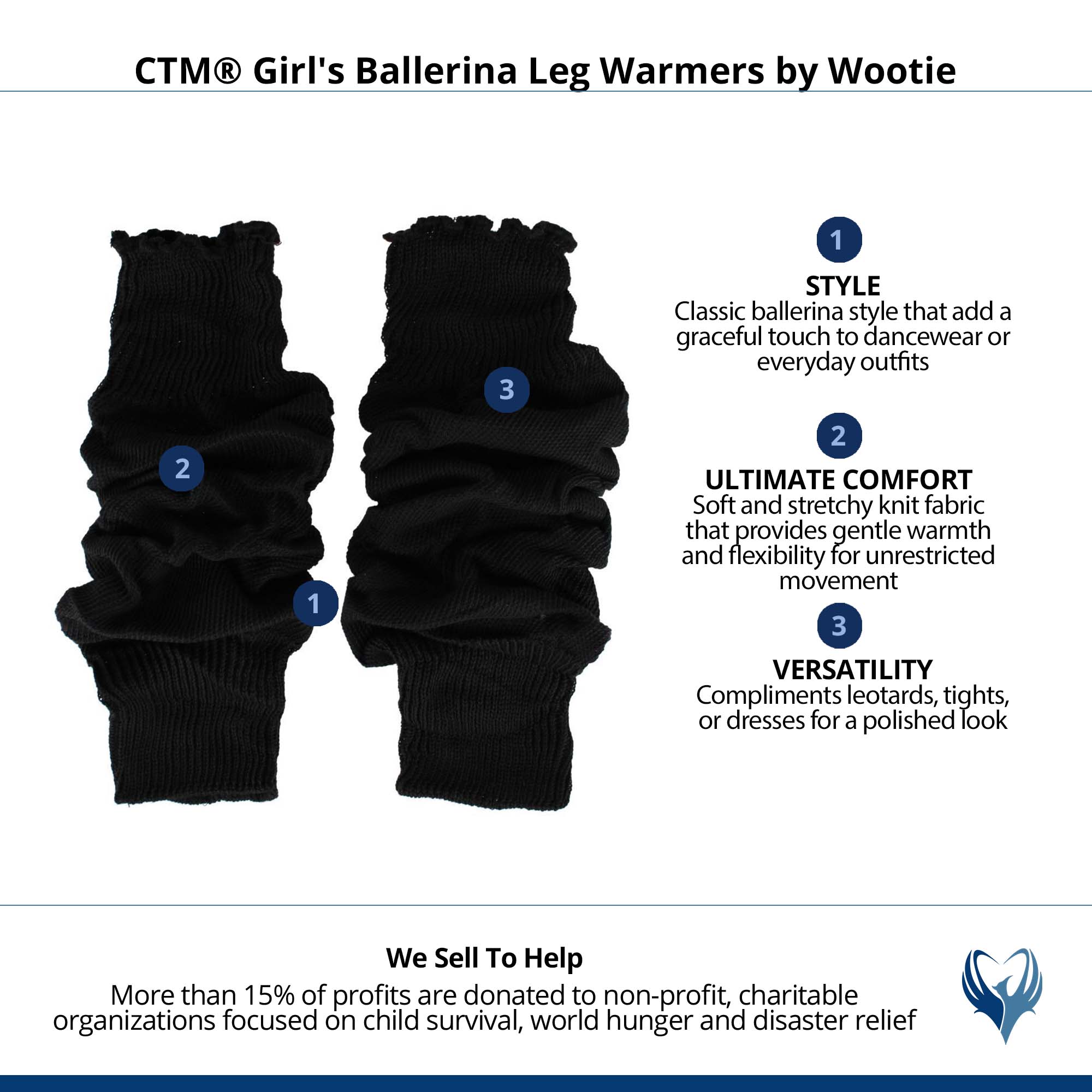CTM® Girl's Ballerina Leg Warmers by Wootie - Black