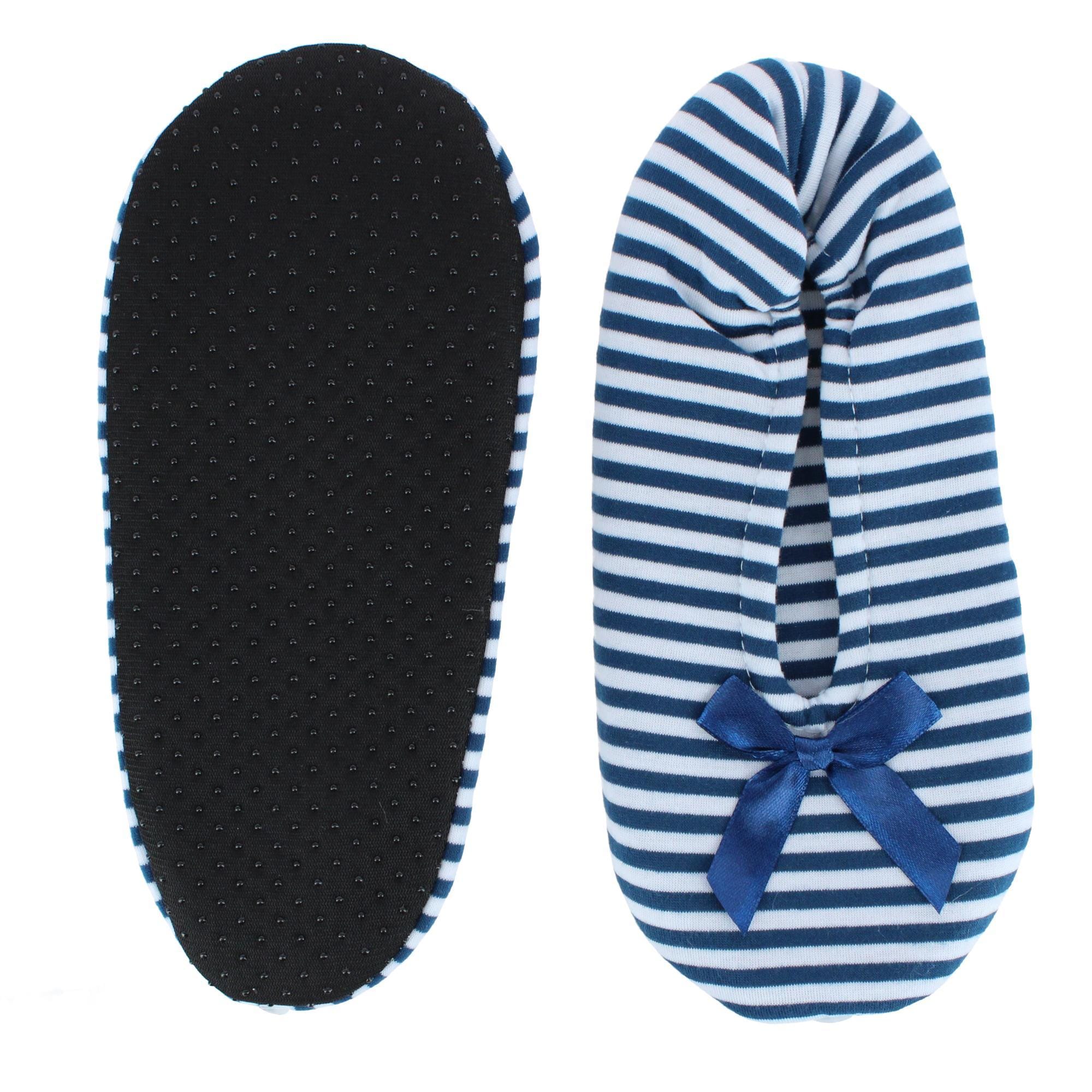 CTM® Women's Striped Ballerina Slipper House Shoe by Wootie - Navy