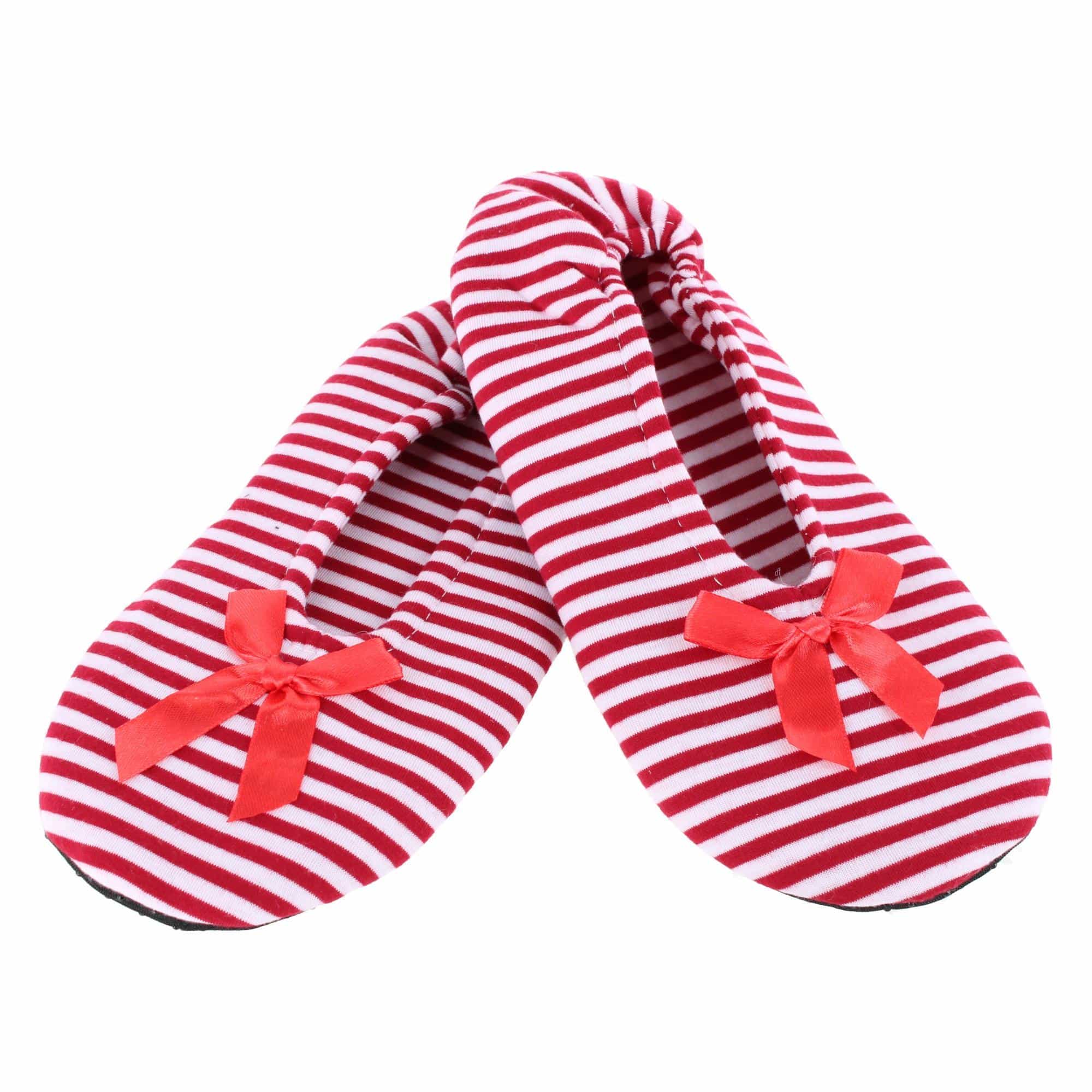 CTM® Women's Striped Ballerina Slipper House Shoe by Wootie - Red