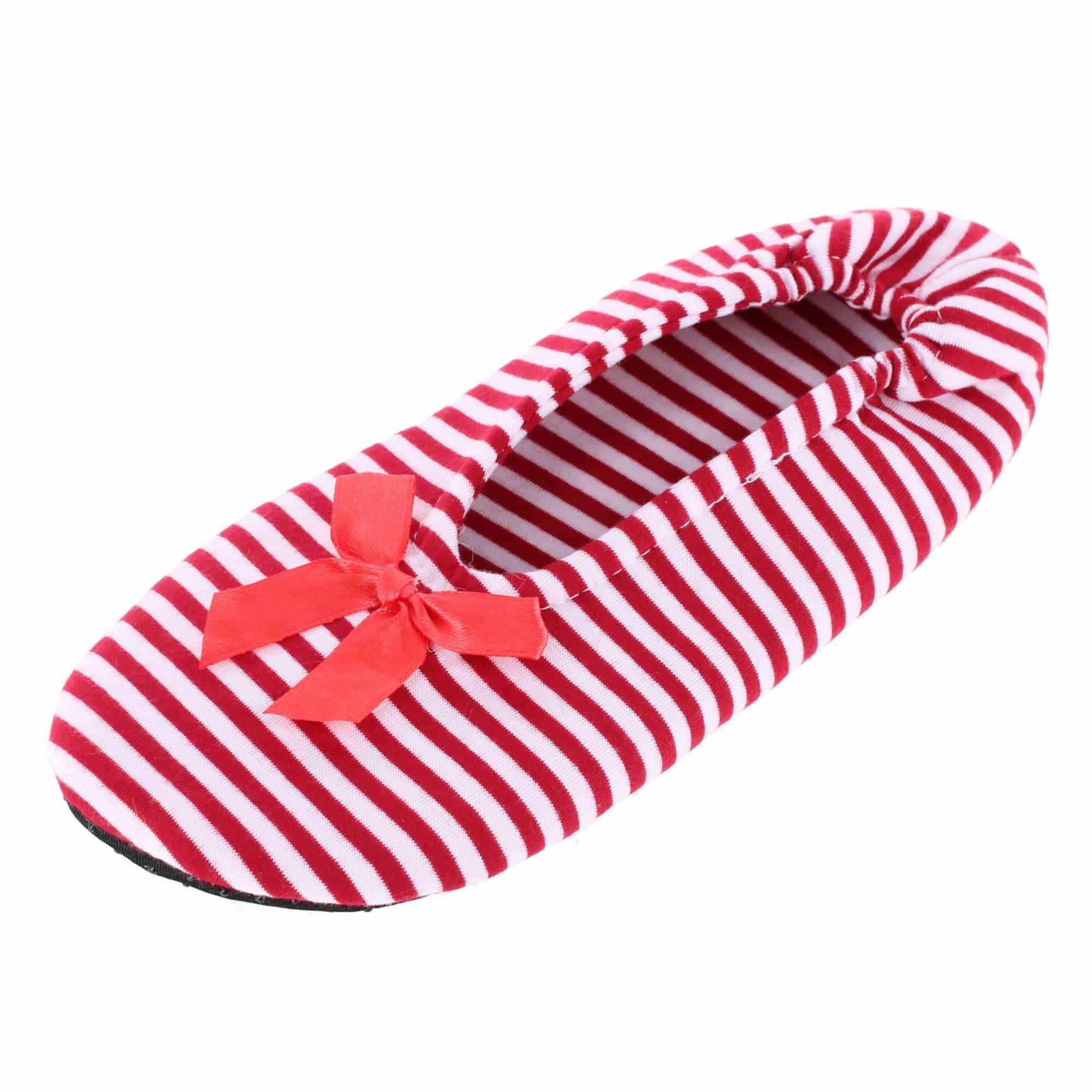 CTM® Women's Striped Ballerina Slipper House Shoe by Wootie - Red