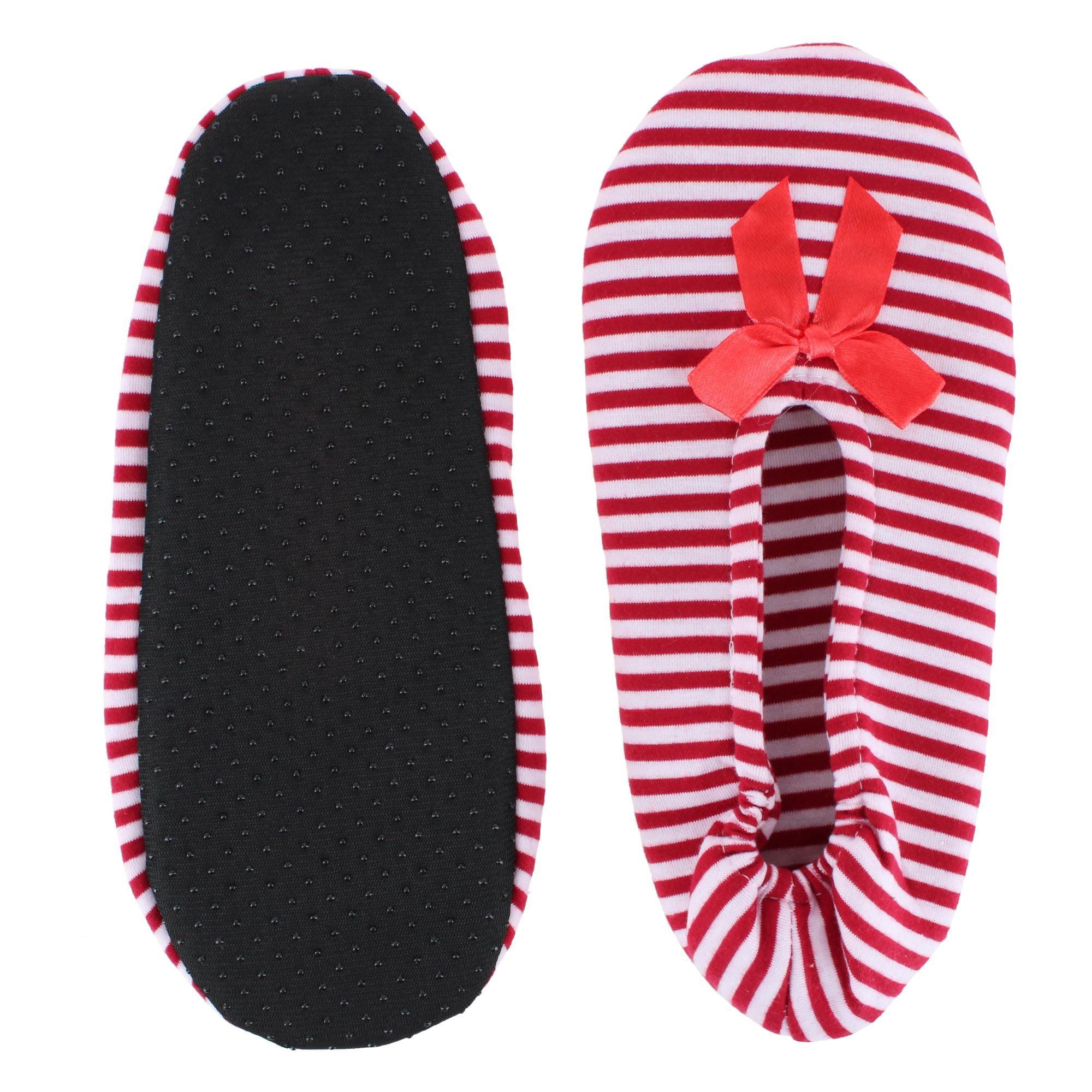 CTM® Women's Striped Ballerina Slipper House Shoe by Wootie - Red