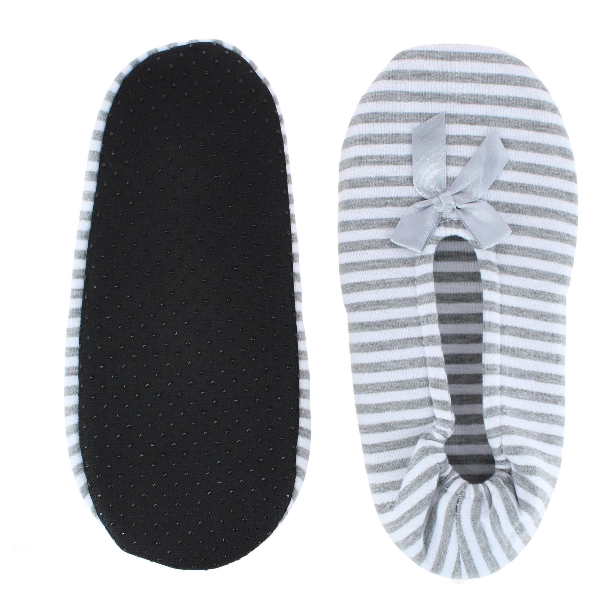 CTM® Women's Striped Ballerina Slipper House Shoe by Wootie - Silver