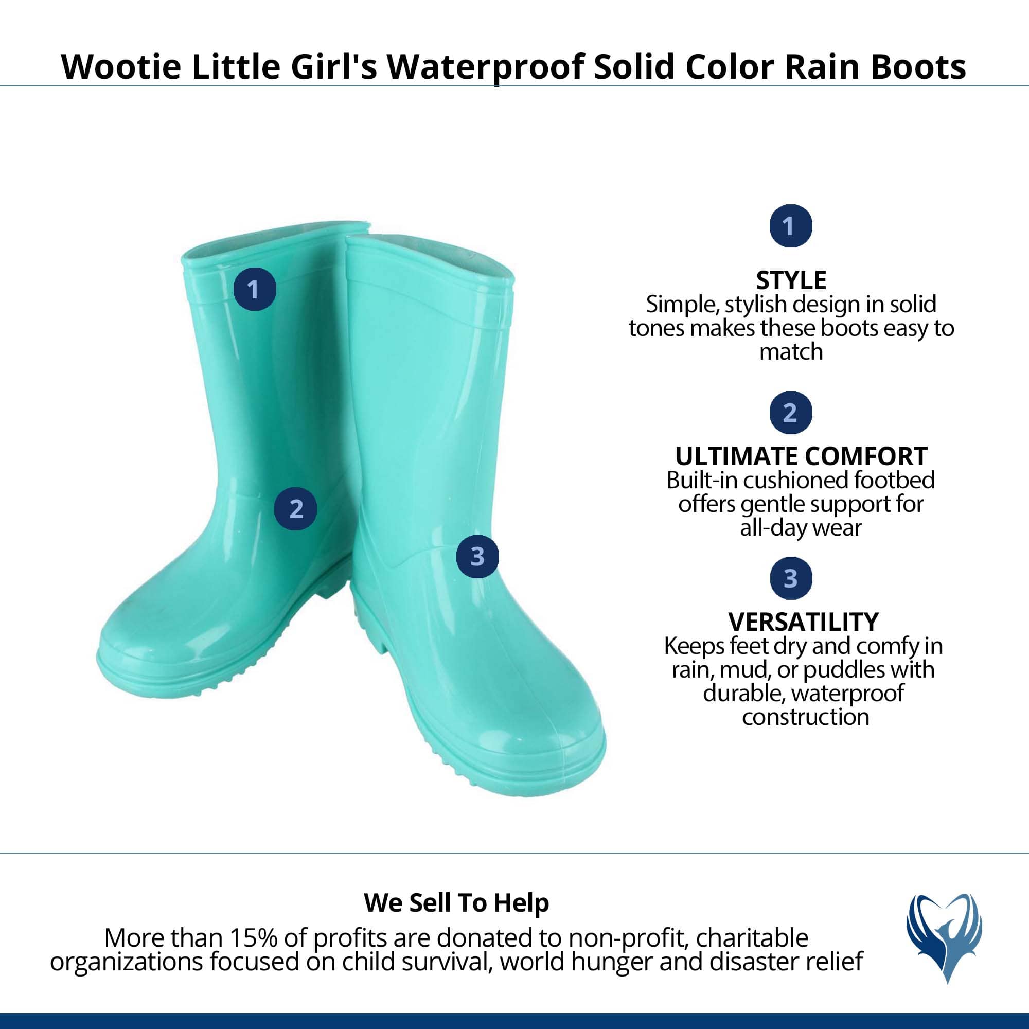 Wootie Little Girl's Waterproof Solid Color Rain Boots by Wootie - Mint