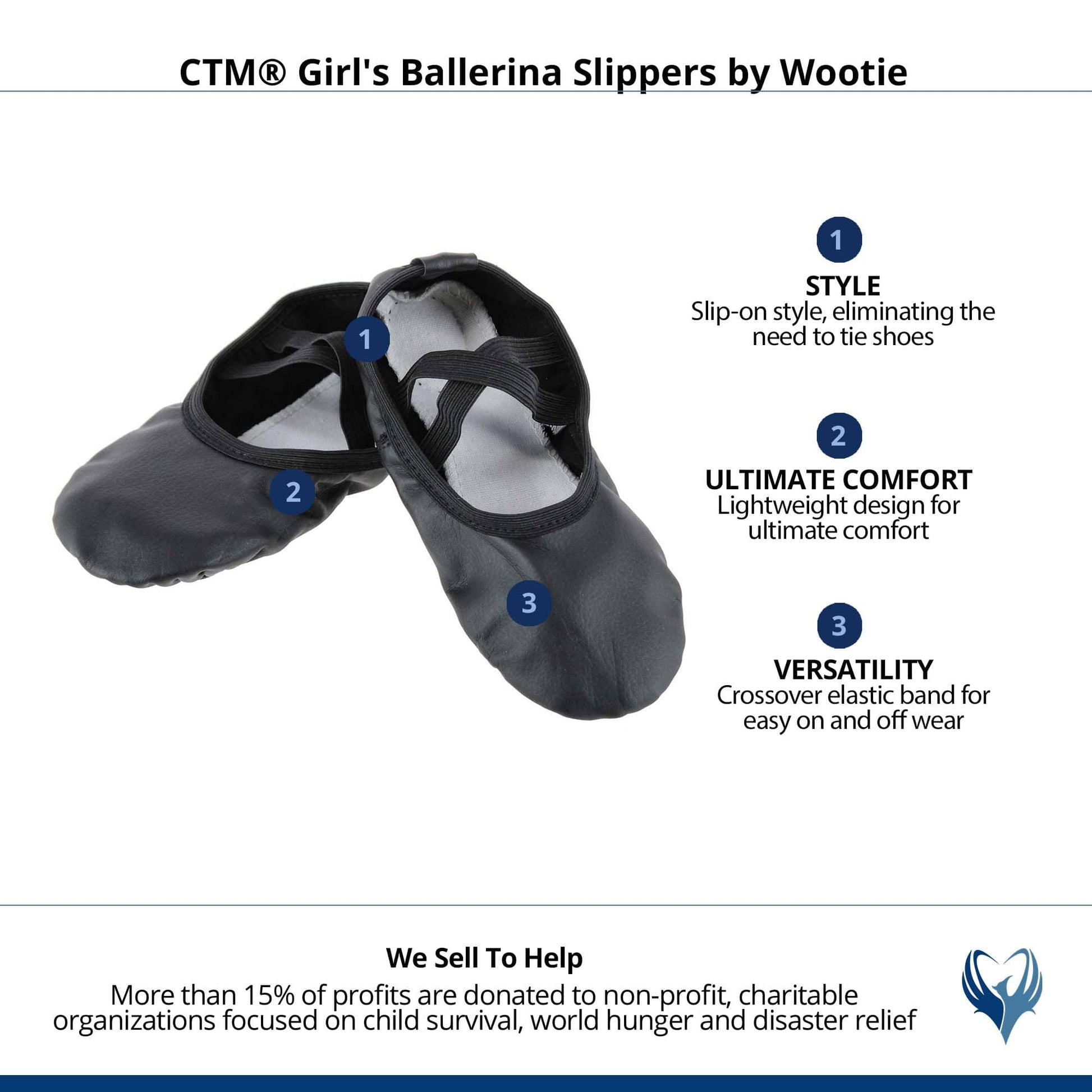 CTM® Girl's Ballerina Slippers by Wootie - Black