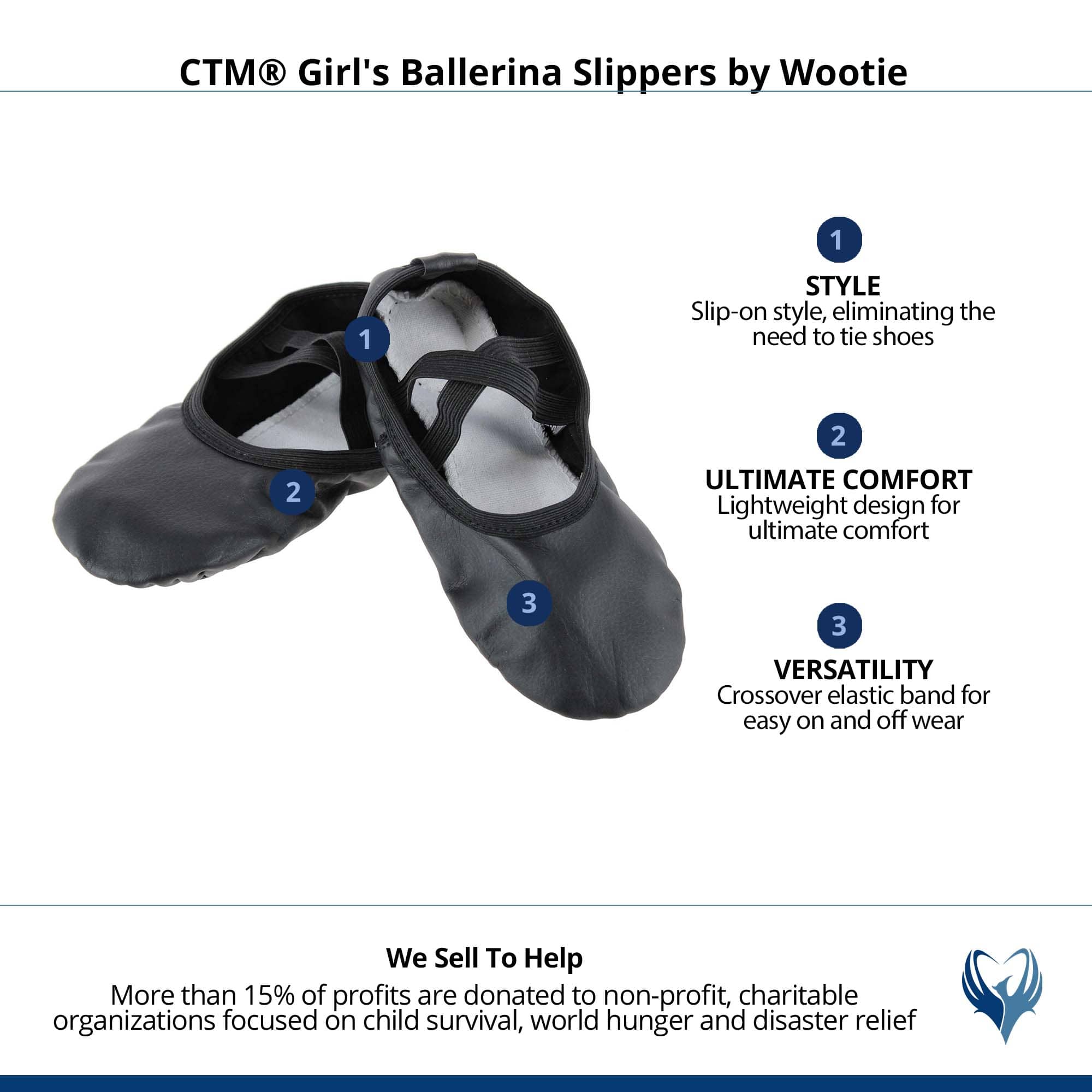 CTM® Girl's Ballerina Slippers by Wootie - Black