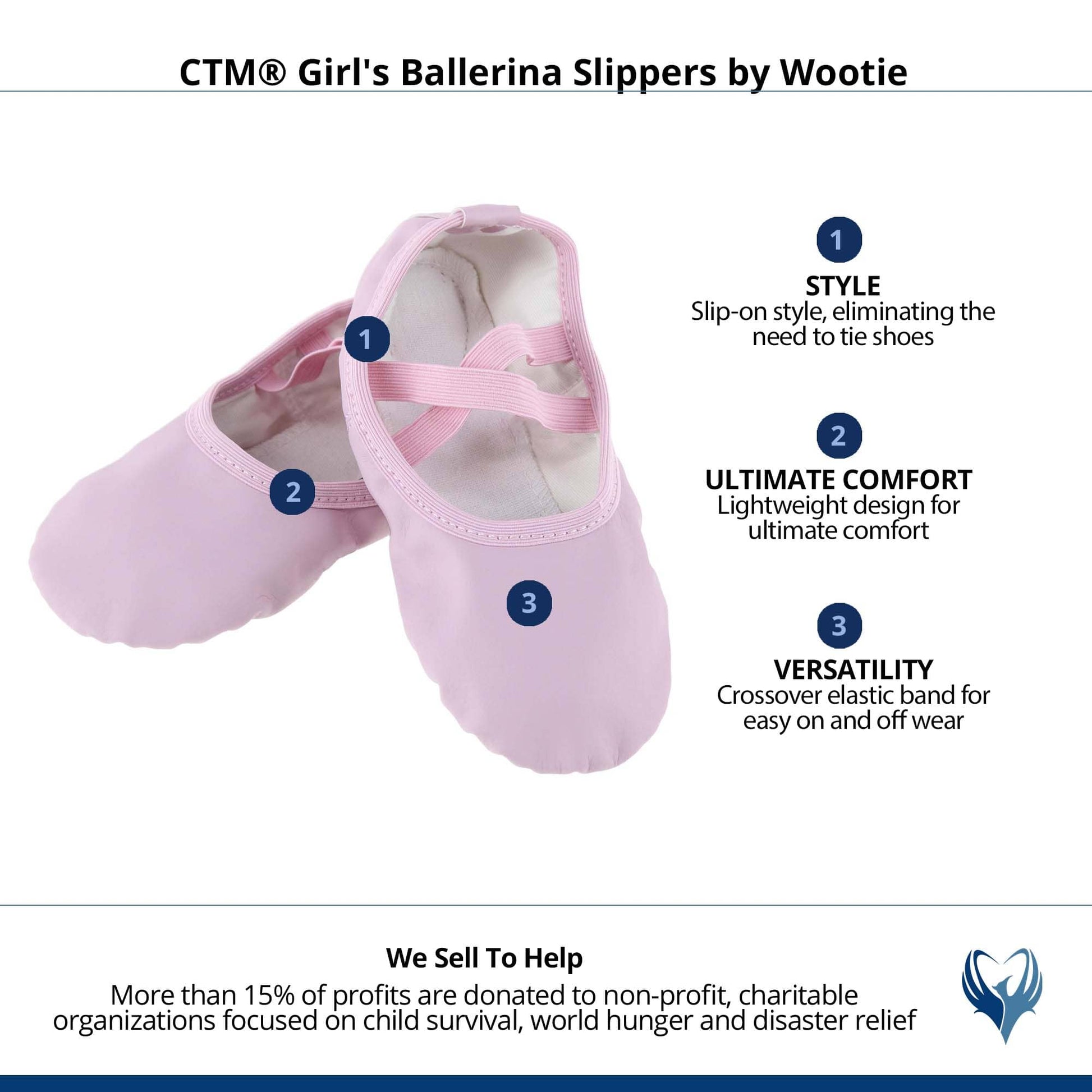 CTM® Girl's Ballerina Slippers by Wootie - Pink