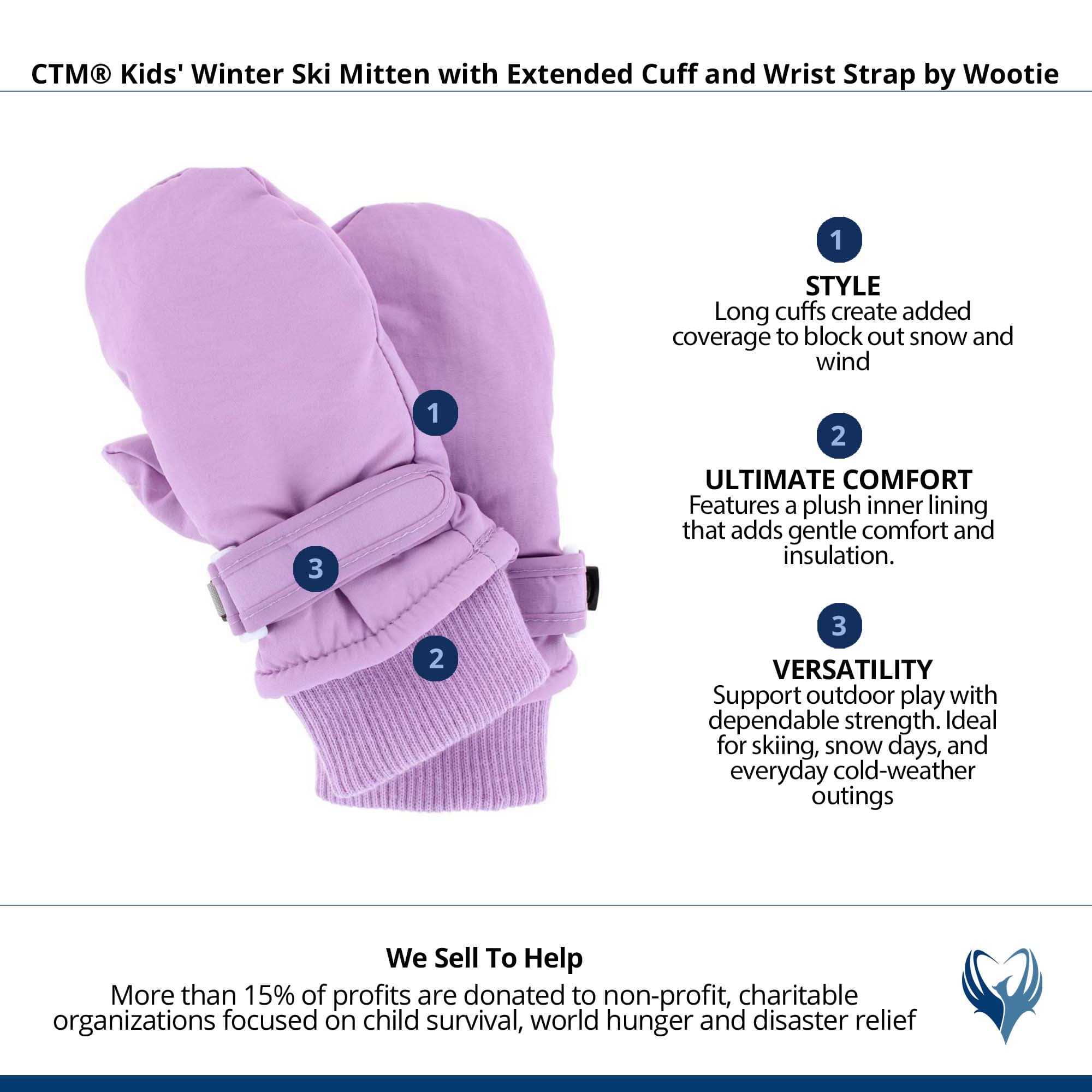 CTM® Kids' Winter Ski Mitten with Extended Cuff and Wrist Strap by Wootie - Purple