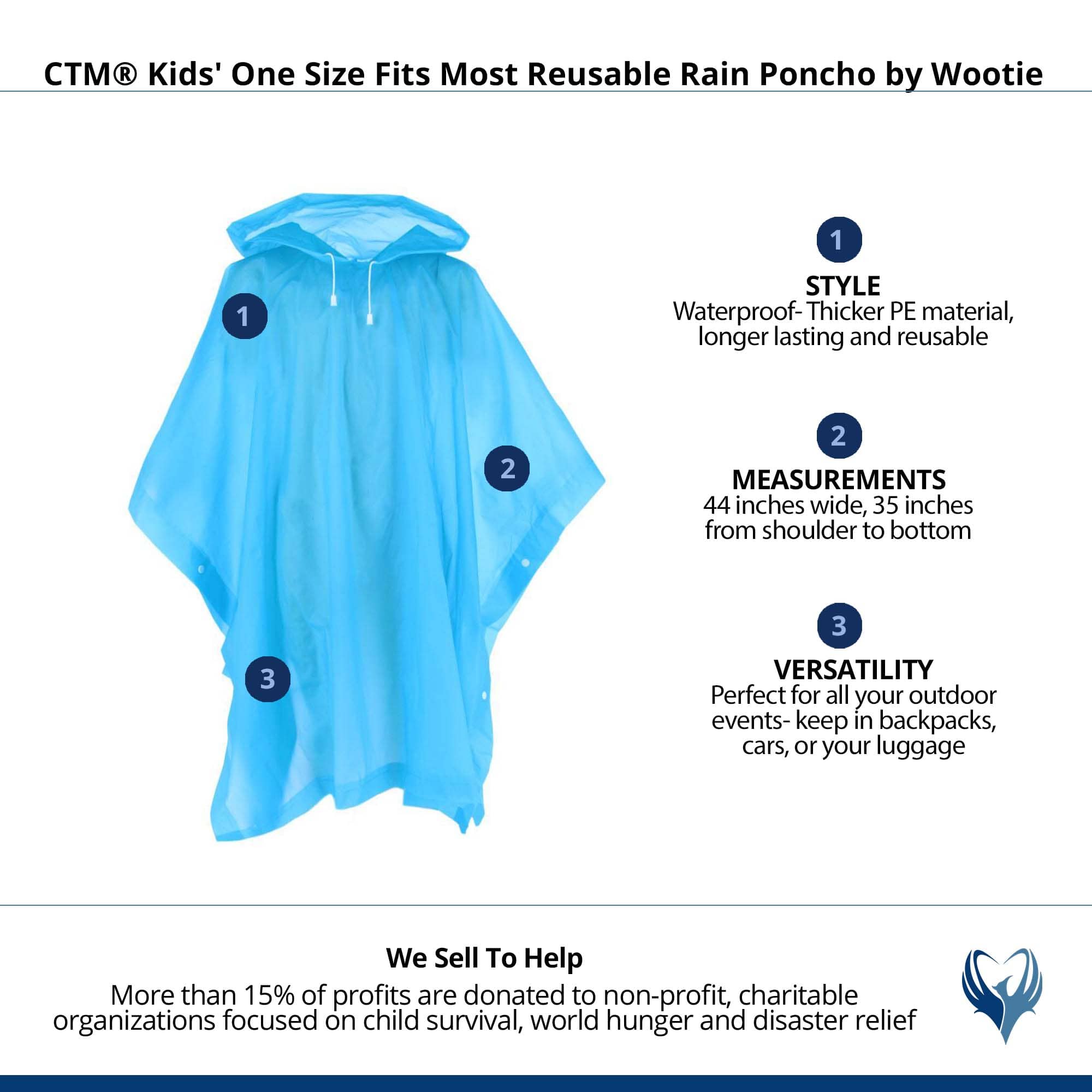 CTM® Kids' One Size Fits Most Reusable Rain Poncho by Wootie - Blue
