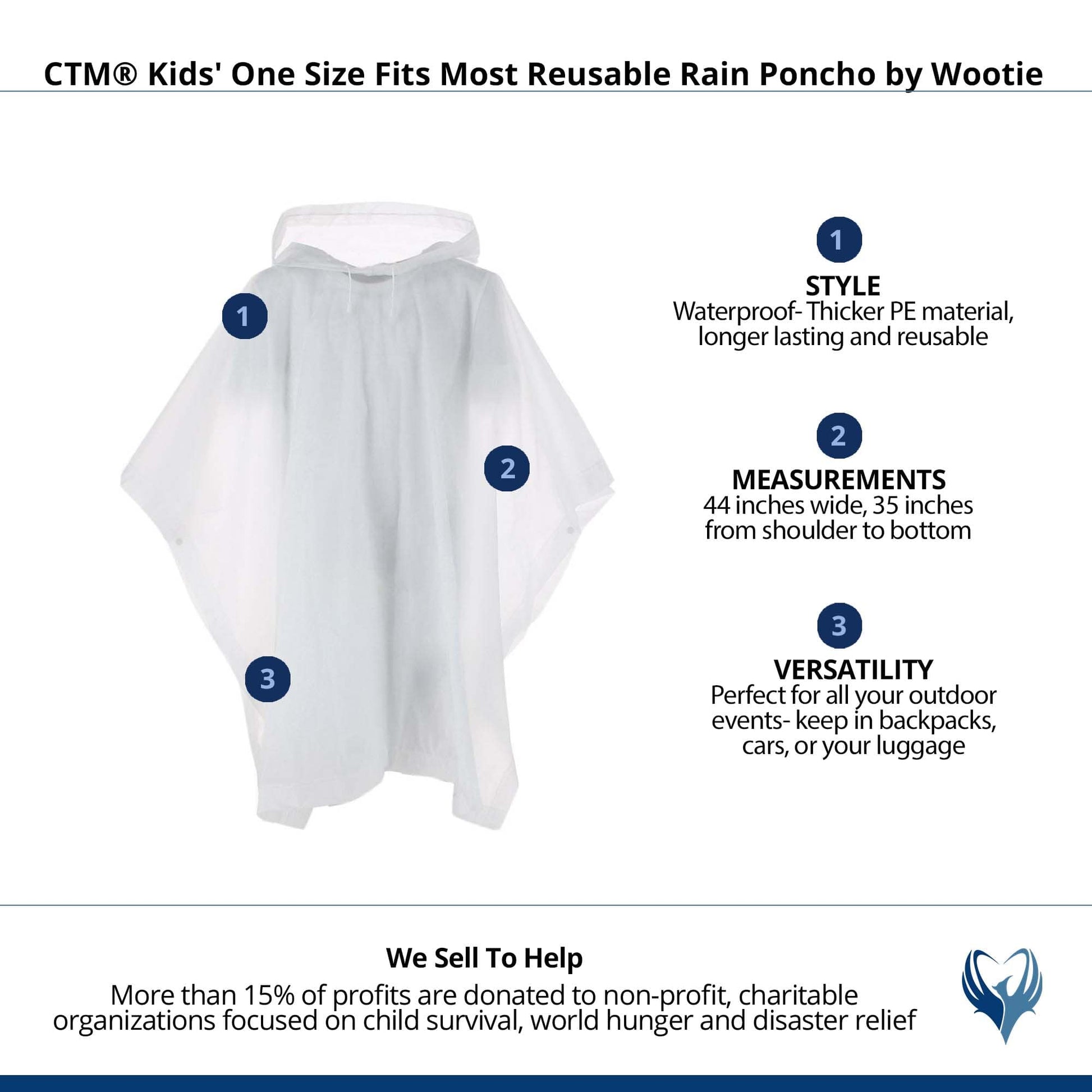 CTM® Kids' One Size Fits Most Reusable Rain Poncho by Wootie - Clear
