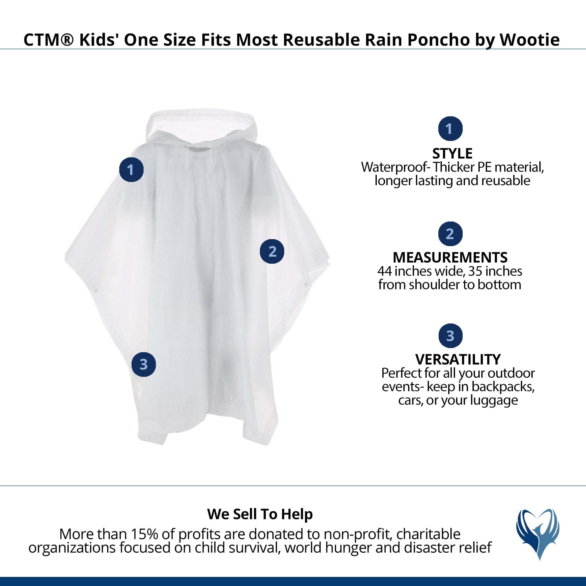 CTM® Kids' One Size Fits Most Reusable Rain Poncho by Wootie - Clear