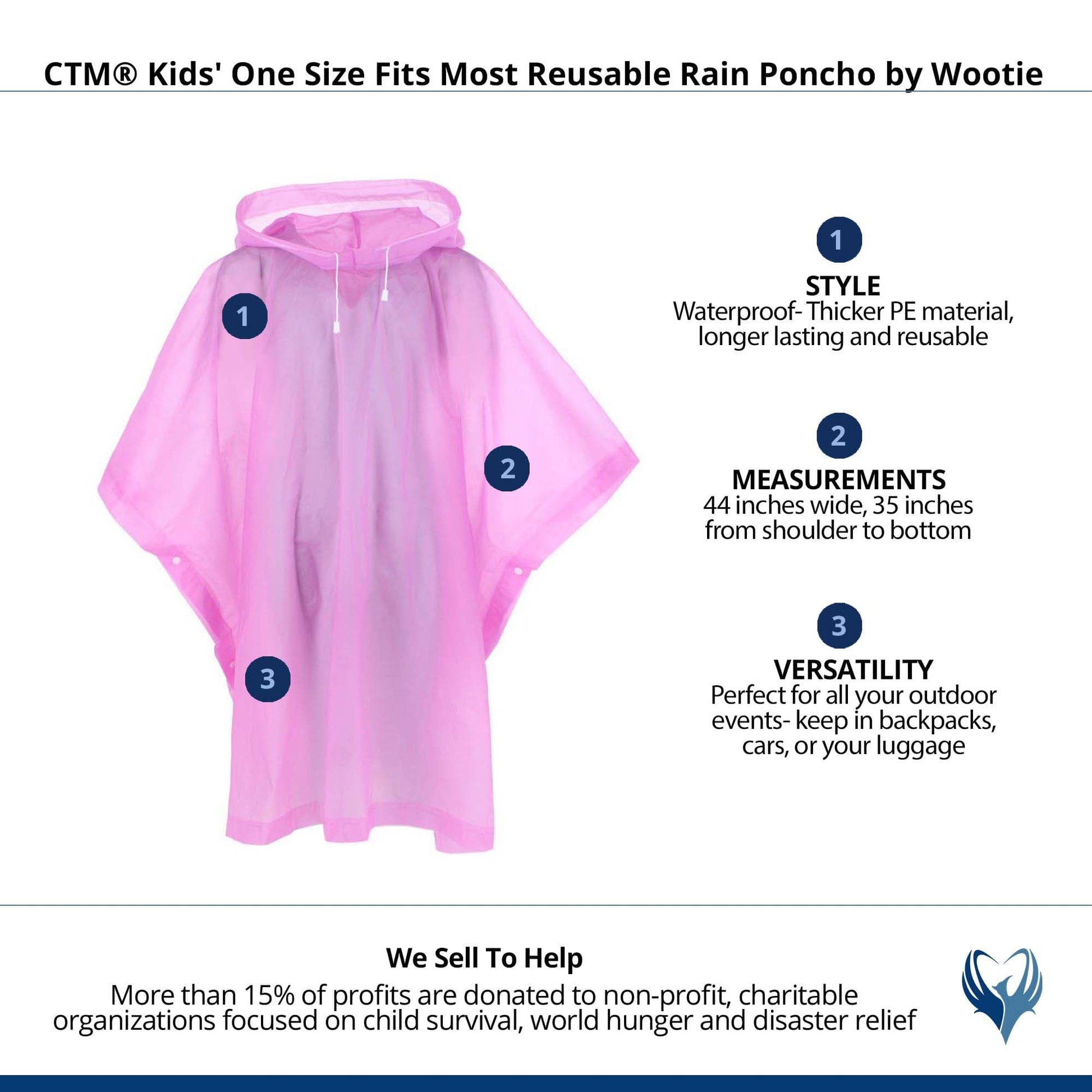 CTM® Kids' One Size Fits Most Reusable Rain Poncho by Wootie - Pink