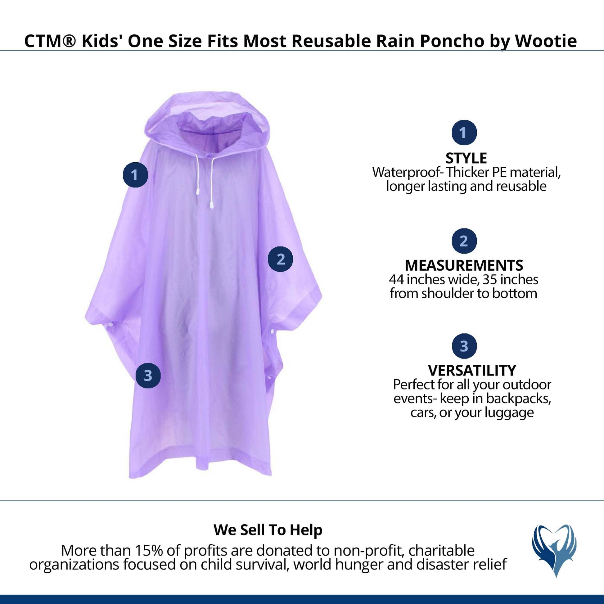 CTM® Kids' One Size Fits Most Reusable Rain Poncho by Wootie - Purple