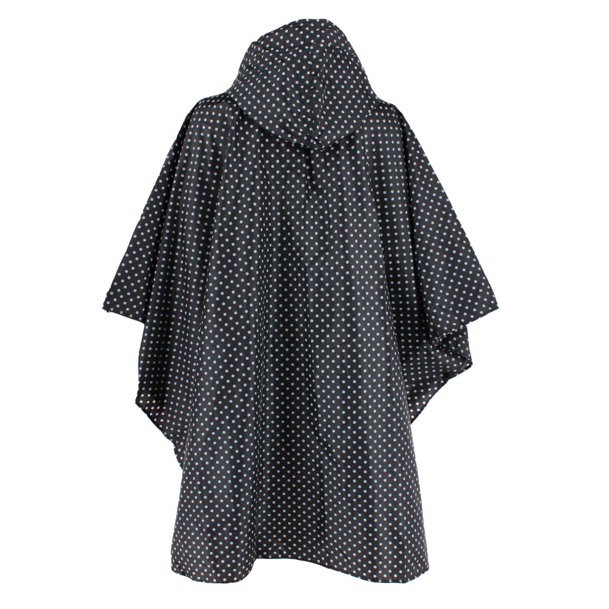 CTM® Women's One Size Fits Most Polka Dot Rain Poncho with Zipper Pouch - Black