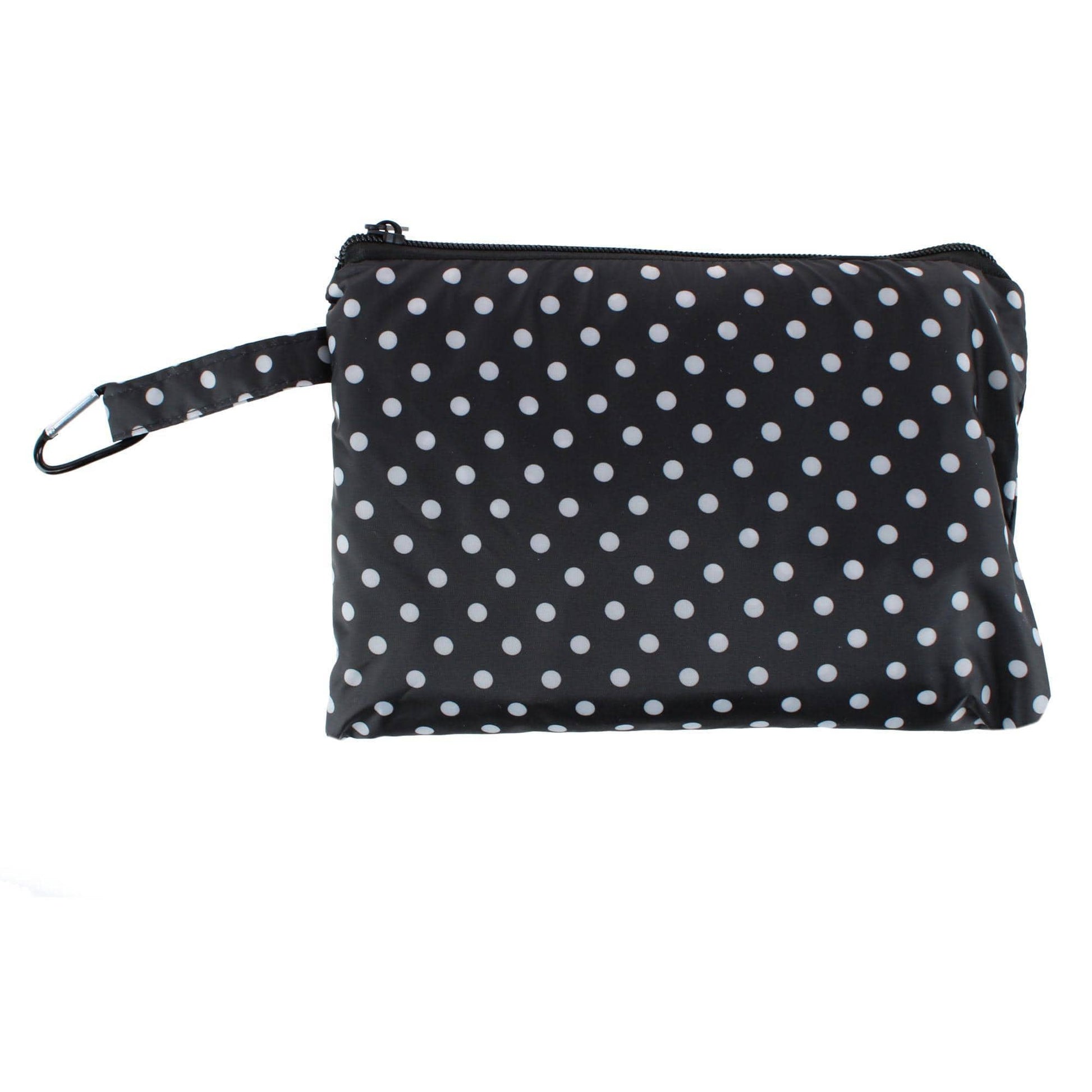 CTM® Women's One Size Fits Most Polka Dot Rain Poncho with Zipper Pouch - Black