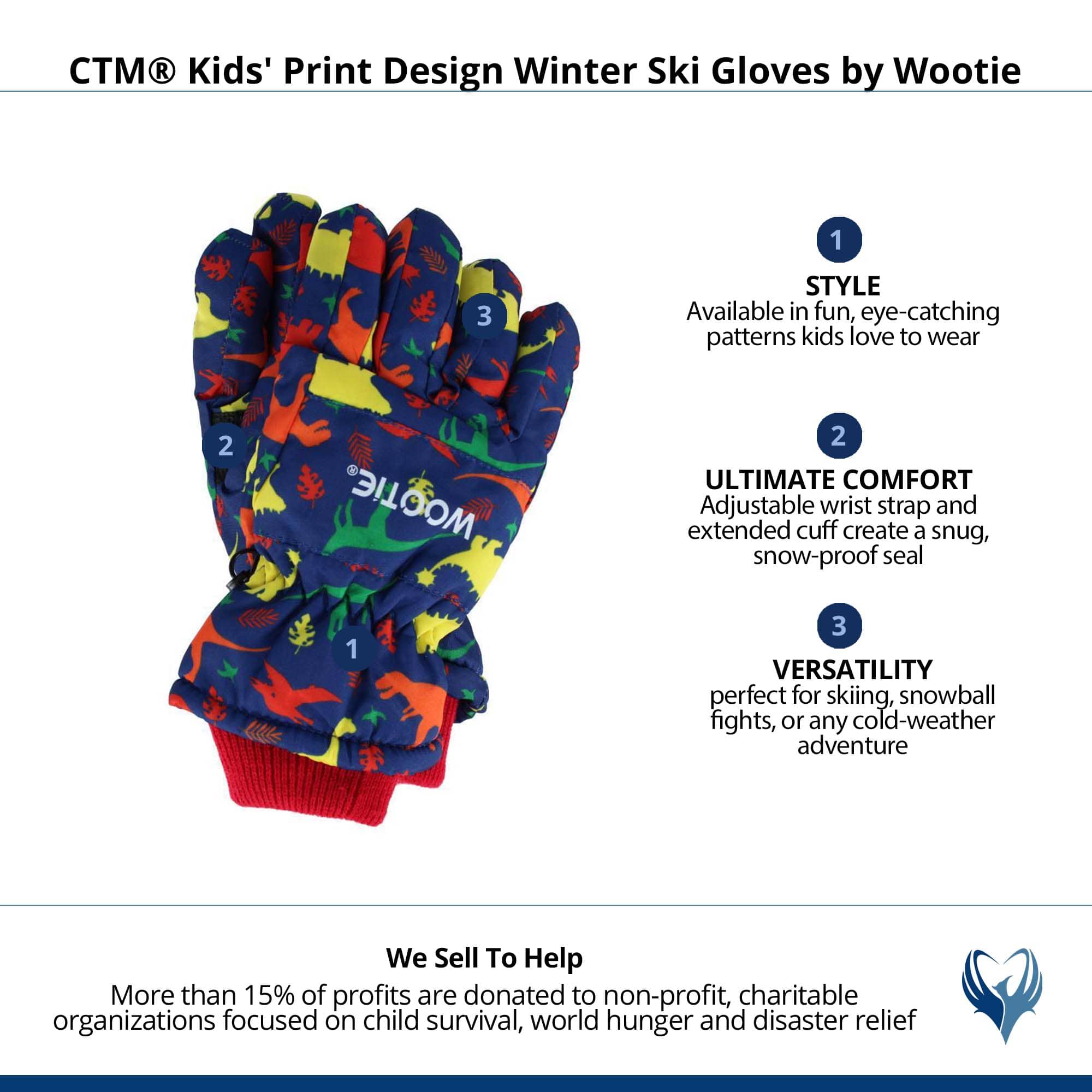CTM® Kids' Print Design Winter Ski Gloves by Wootie - Navy with Stripe