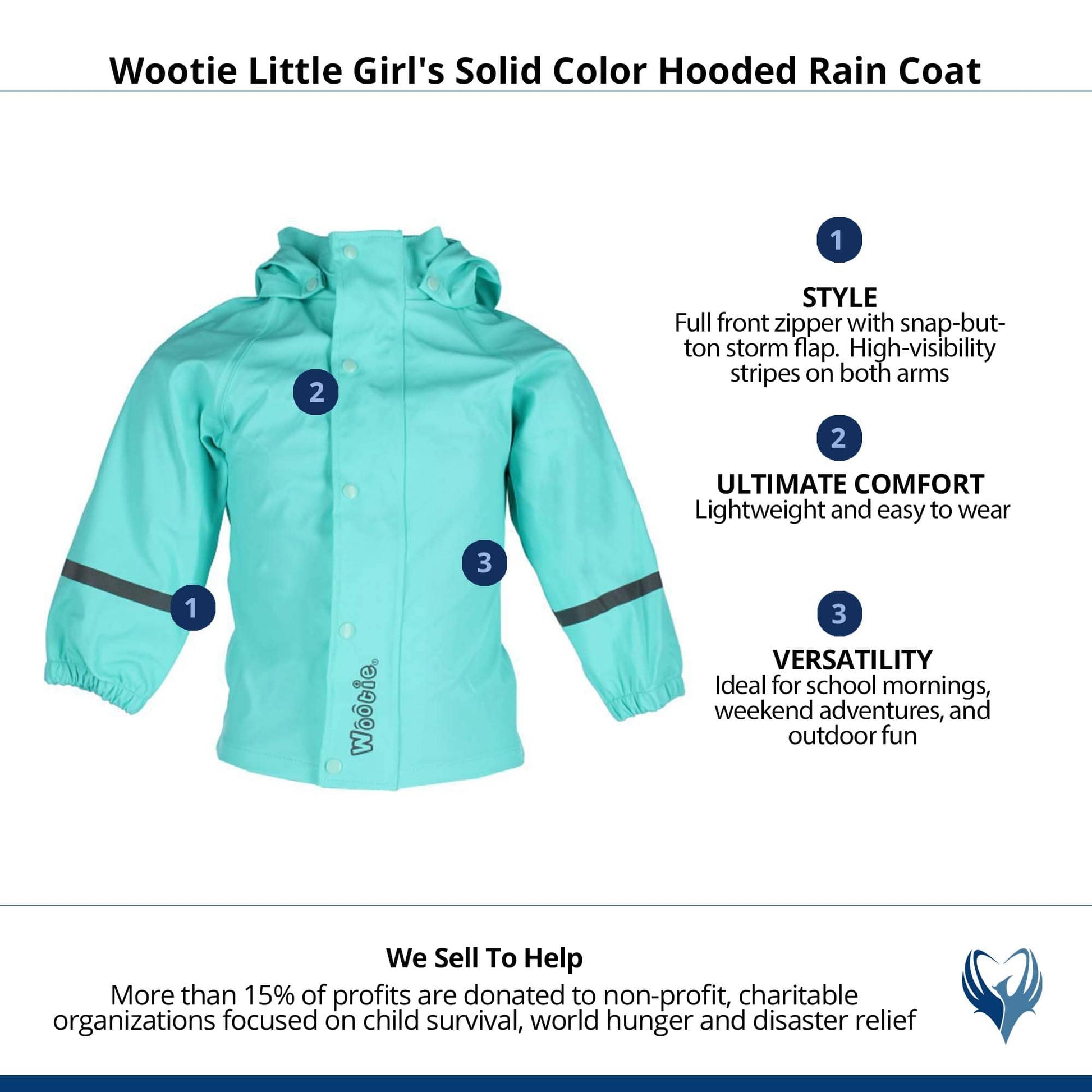 Wootie Little Girl's Solid Color Hooded Rain Coat by Wootie - Mint