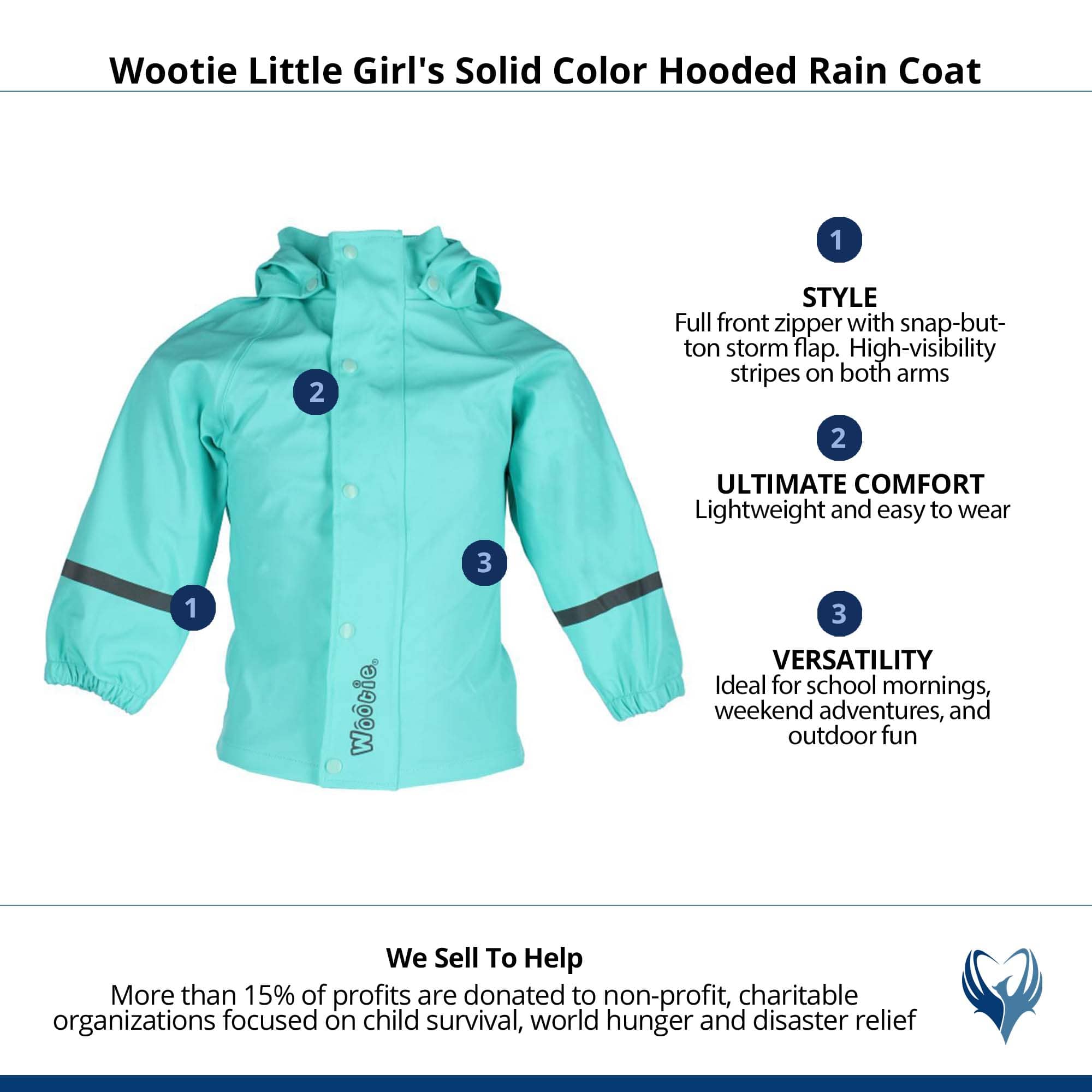 Wootie Little Girl's Solid Color Hooded Rain Coat by Wootie - Mint
