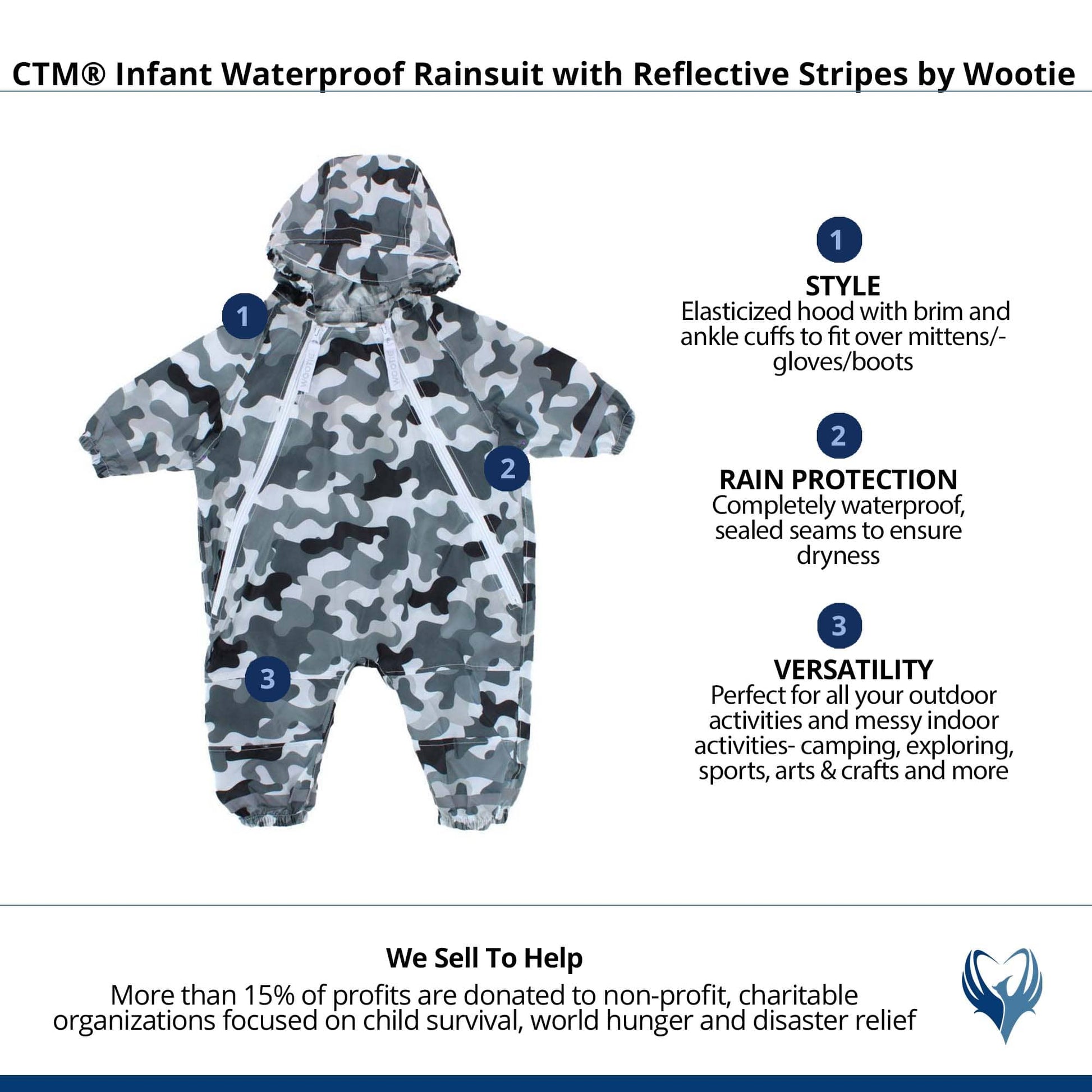 CTM® Infant Waterproof Rainsuit with Reflective Stripes by Wootie - Camo