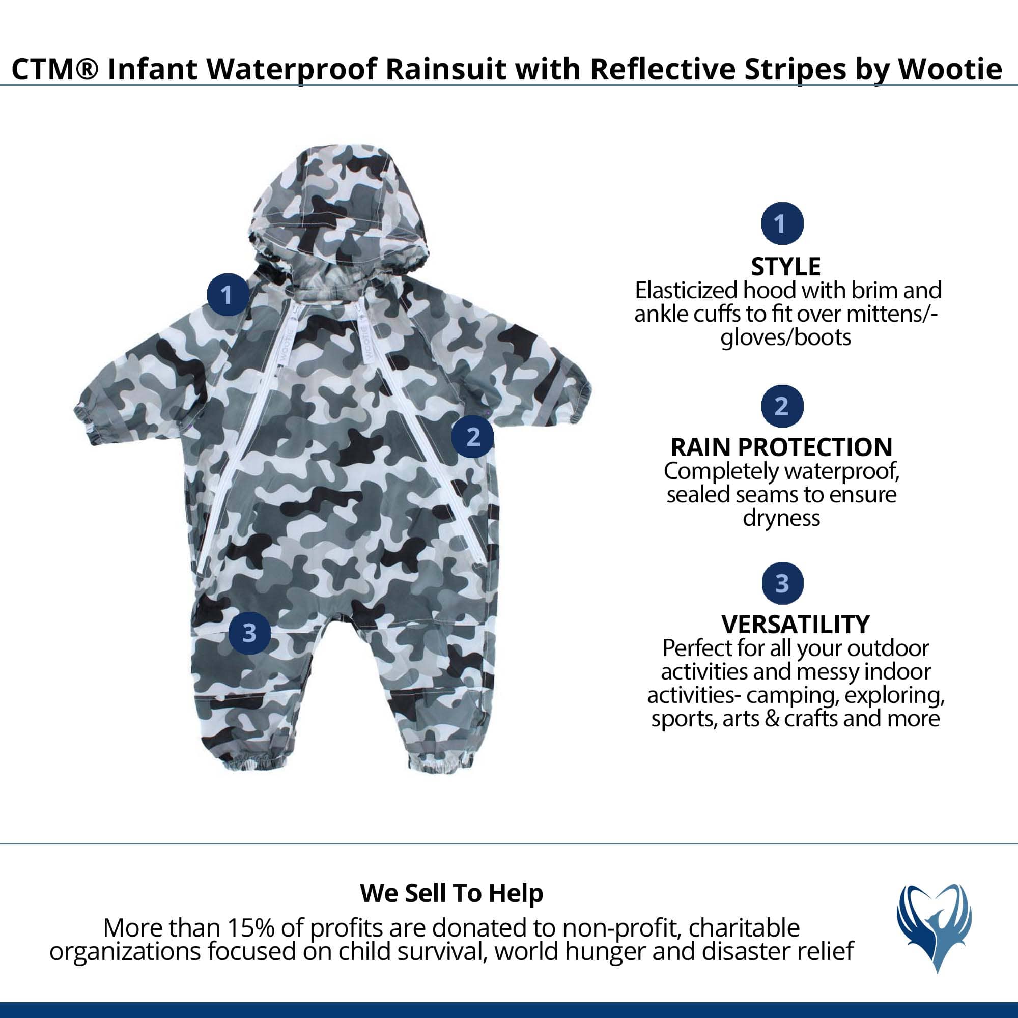 CTM® Infant Waterproof Rainsuit with Reflective Stripes by Wootie - Camo
