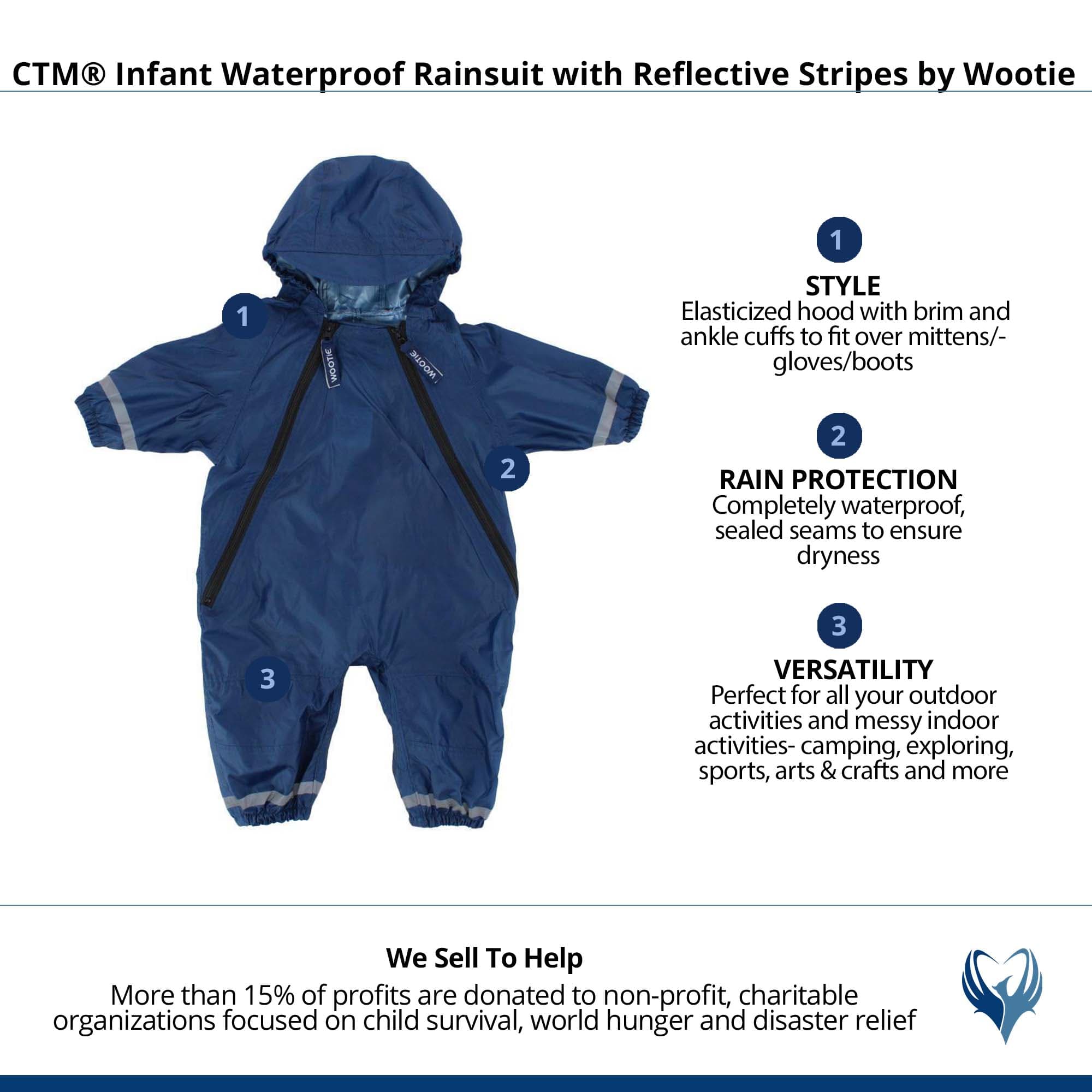 CTM® Infant Waterproof Rainsuit with Reflective Stripes by Wootie - Navy
