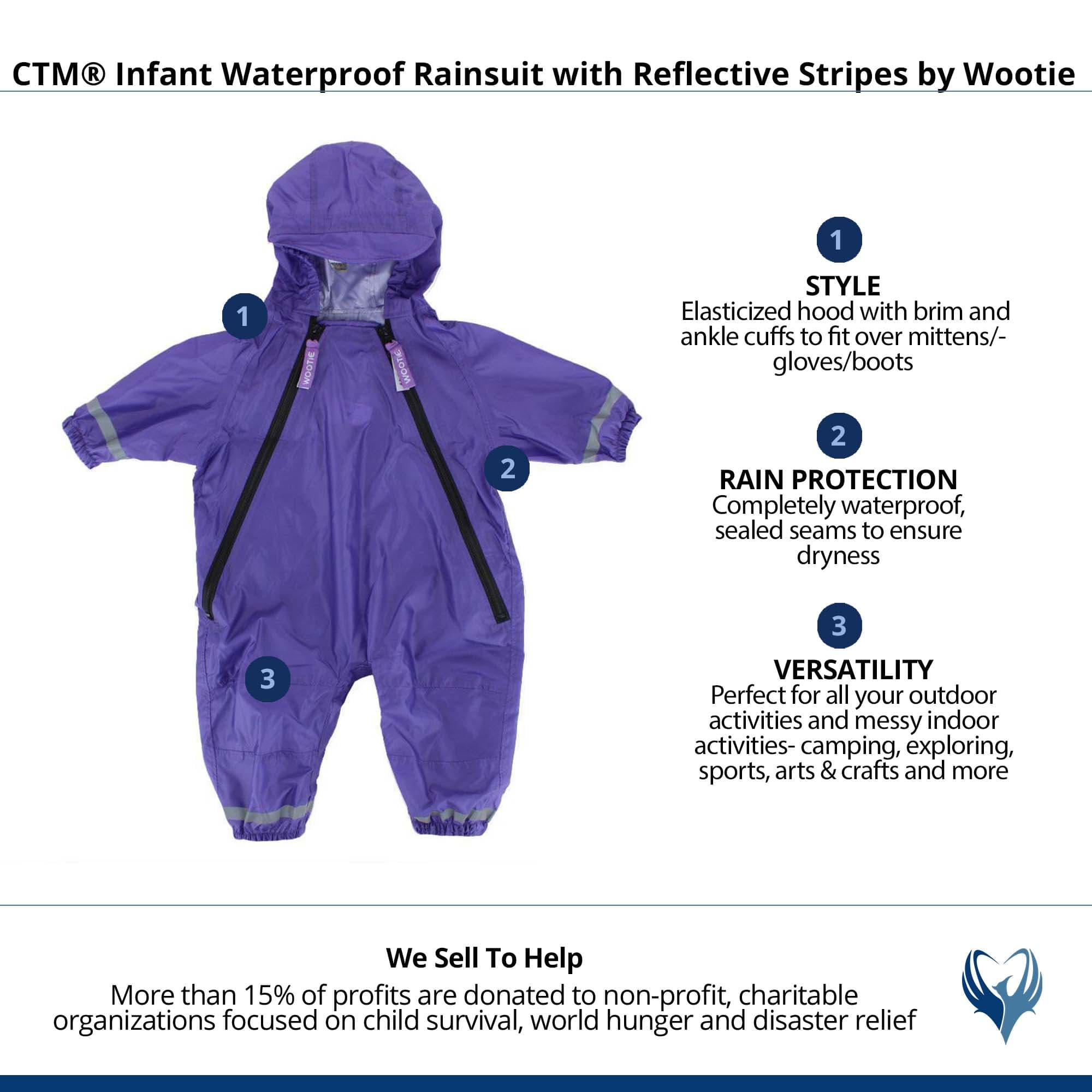 CTM® Infant Waterproof Rainsuit with Reflective Stripes by Wootie - Purple