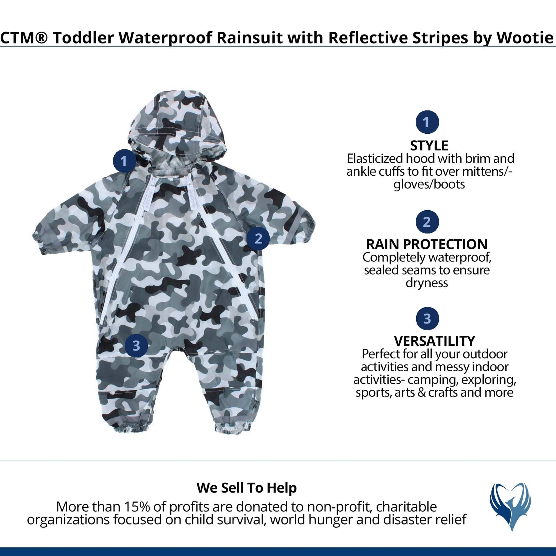 CTM® Toddler Waterproof Rainsuit with Reflective Stripes by Wootie - Camo