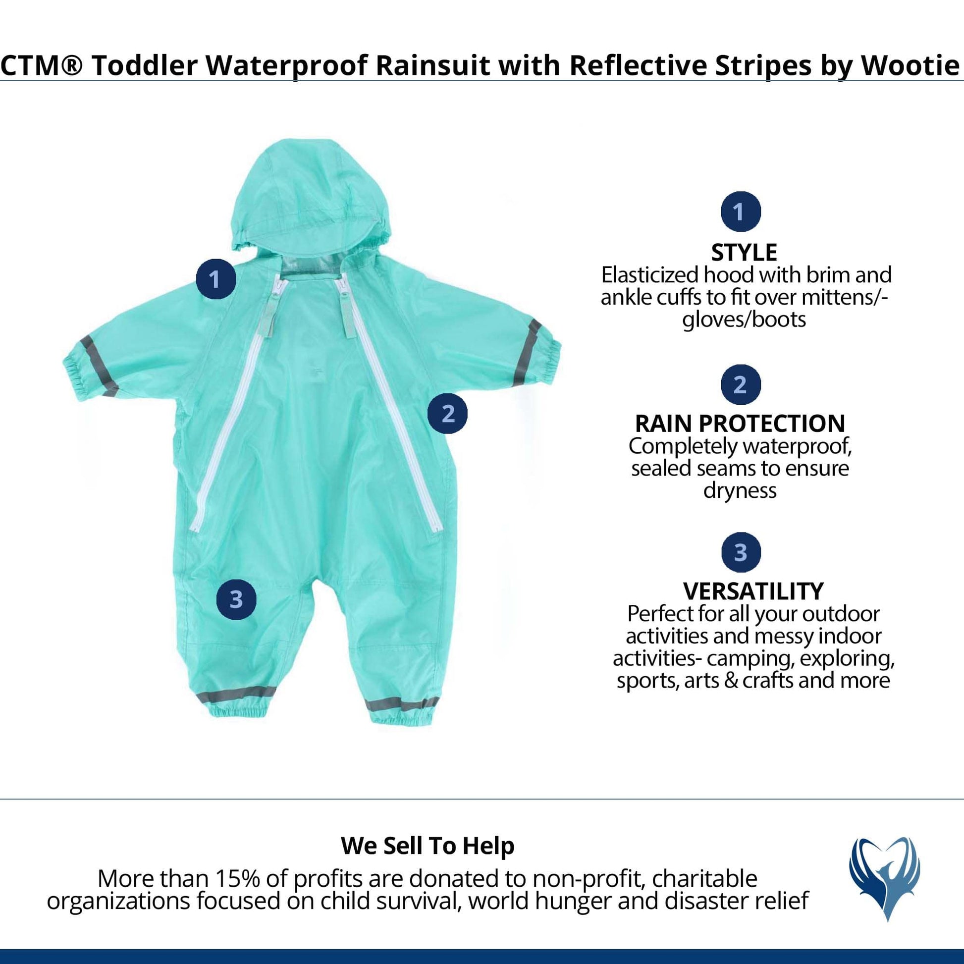 CTM® Toddler Waterproof Rainsuit with Reflective Stripes by Wootie - Mint
