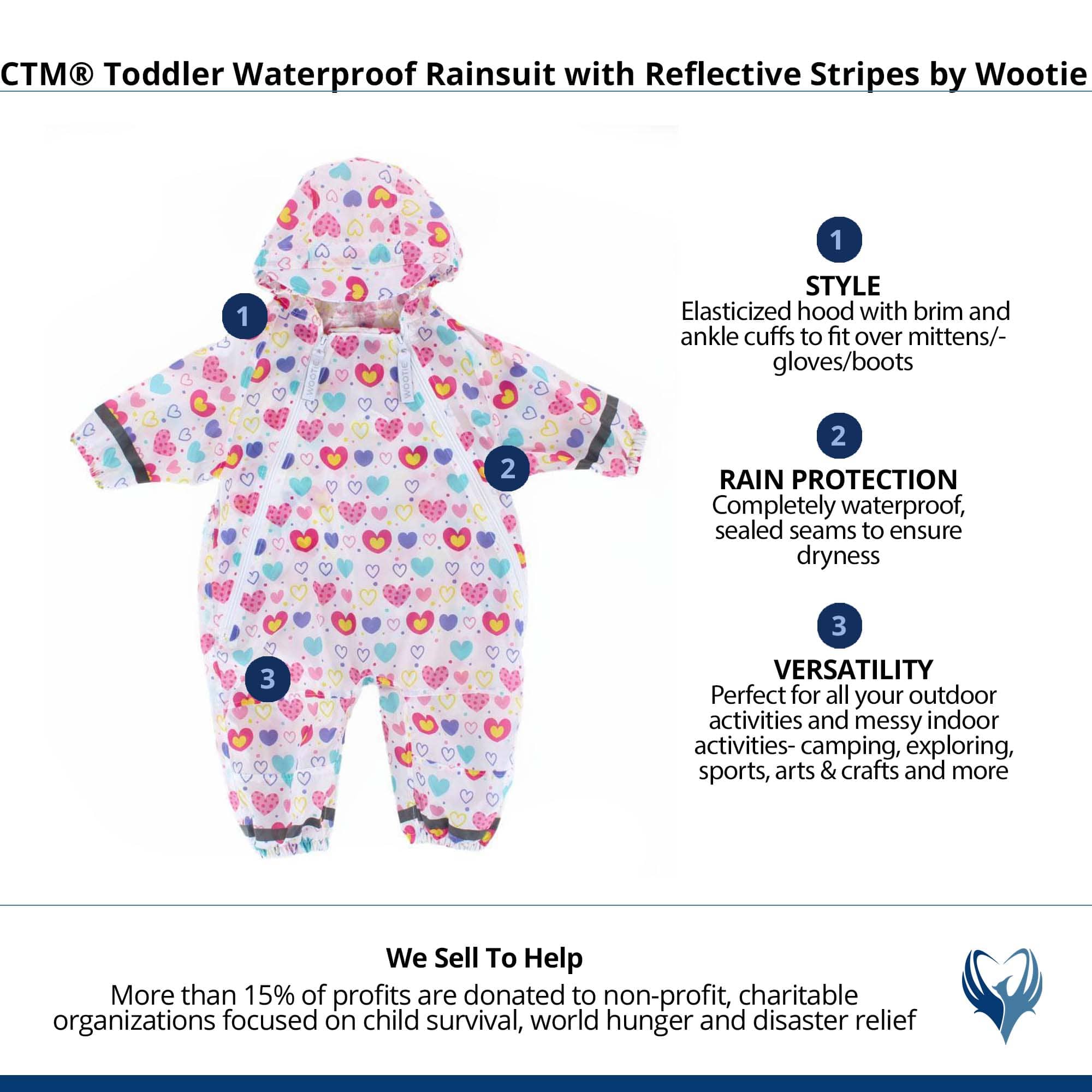 CTM® Toddler Waterproof Rainsuit with Reflective Stripes by Wootie - Heart Print
