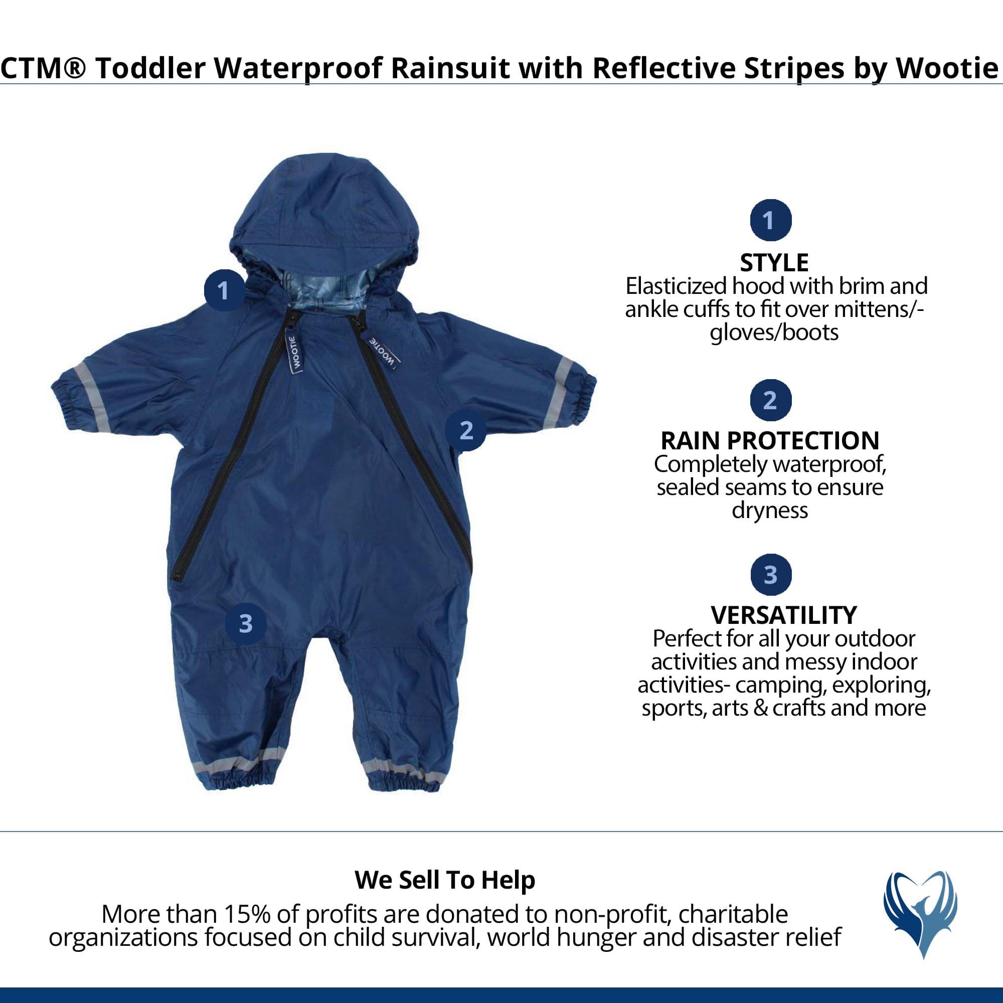 CTM® Toddler Waterproof Rainsuit with Reflective Stripes by Wootie - Navy