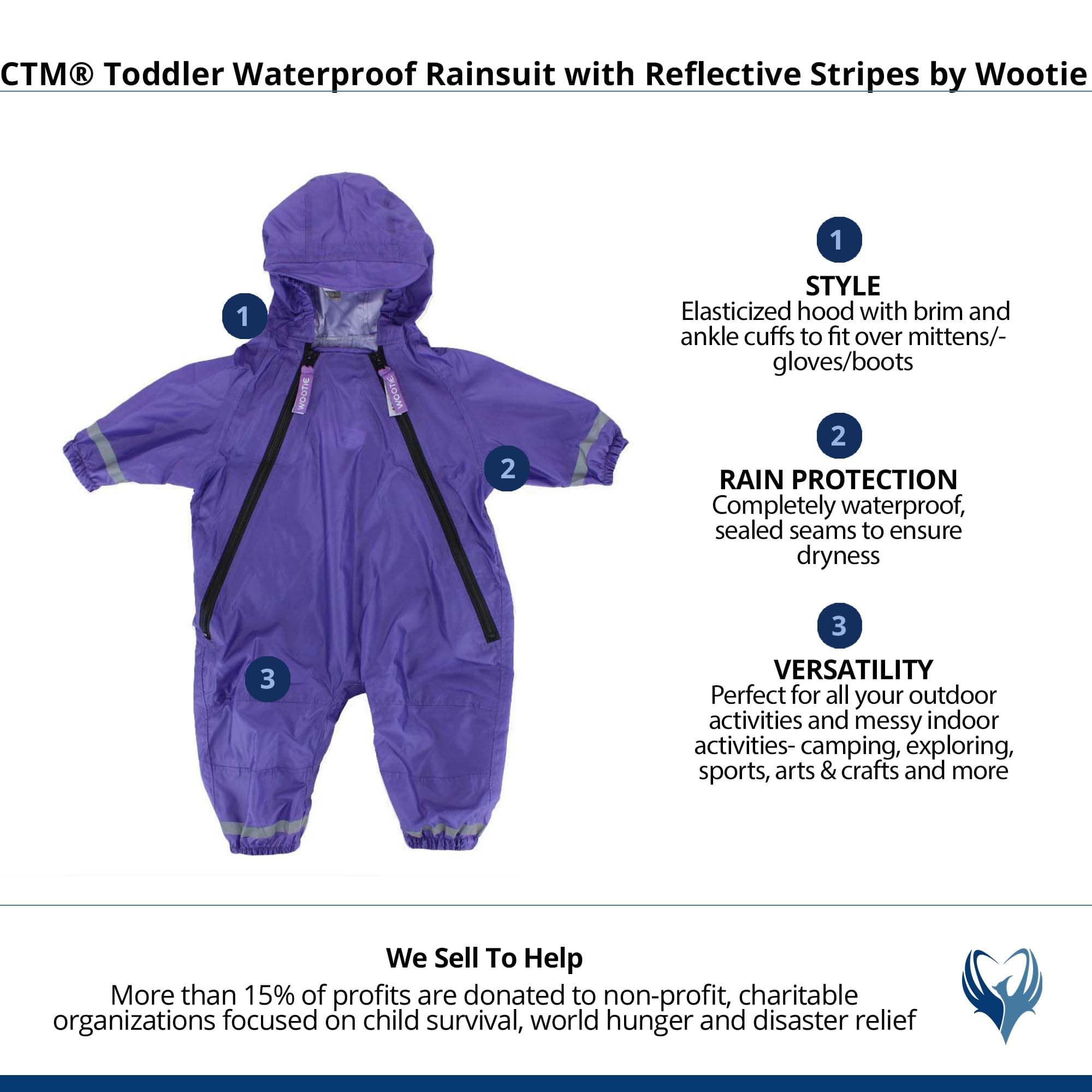 CTM® Toddler Waterproof Rainsuit with Reflective Stripes by Wootie - Purple