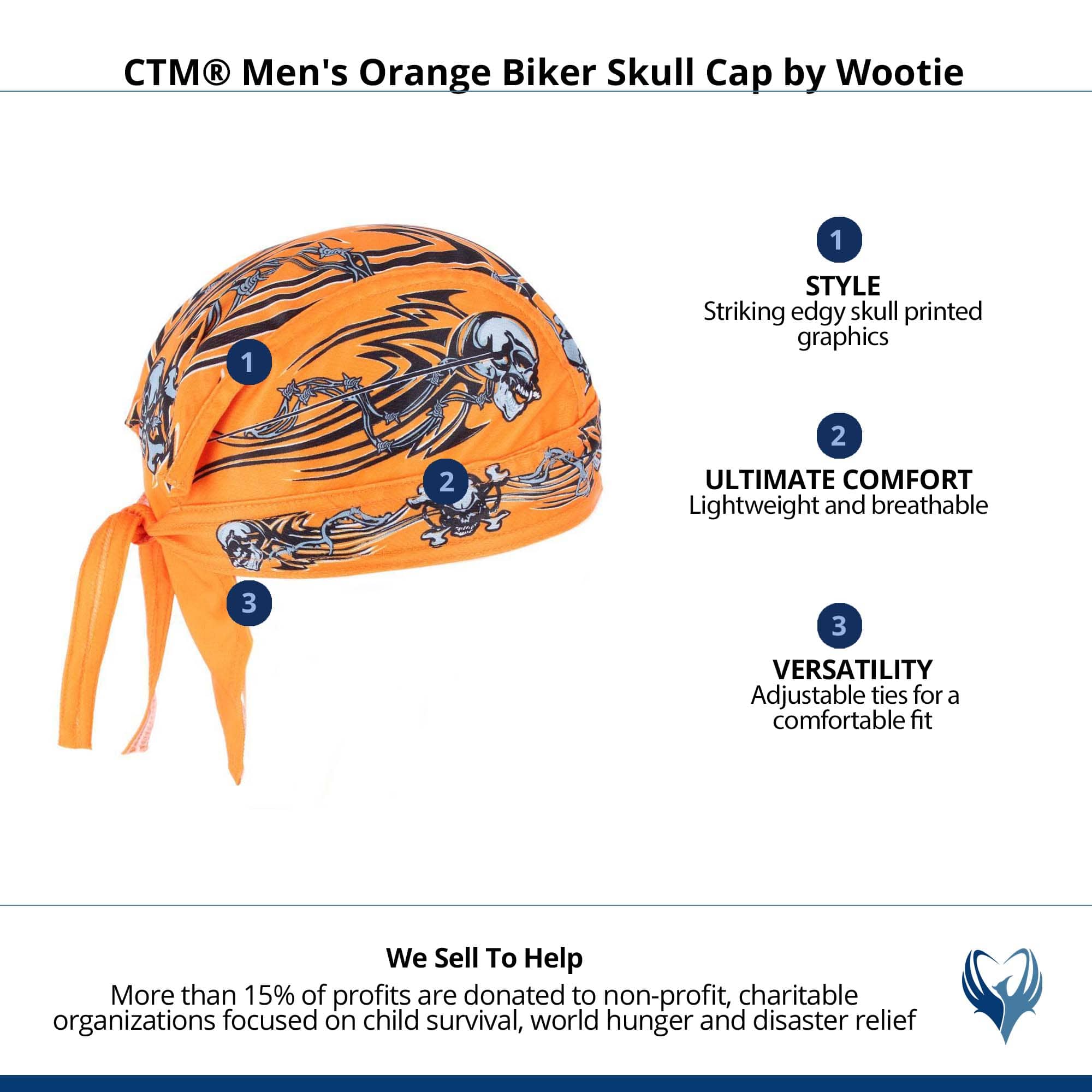 CTM® Men's Orange Biker Skull Cap by Wootie - Orange