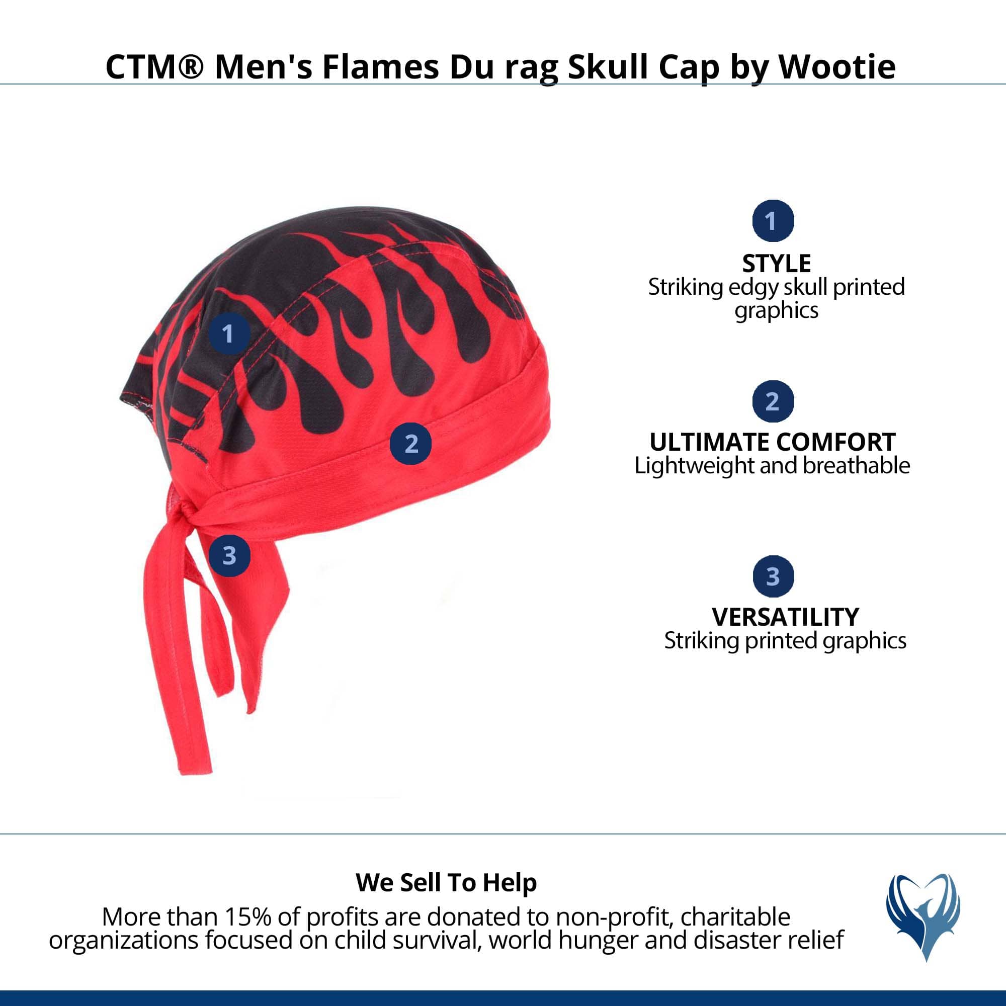 CTM® Men's Flames Du rag Skull Cap by Wootie - Red