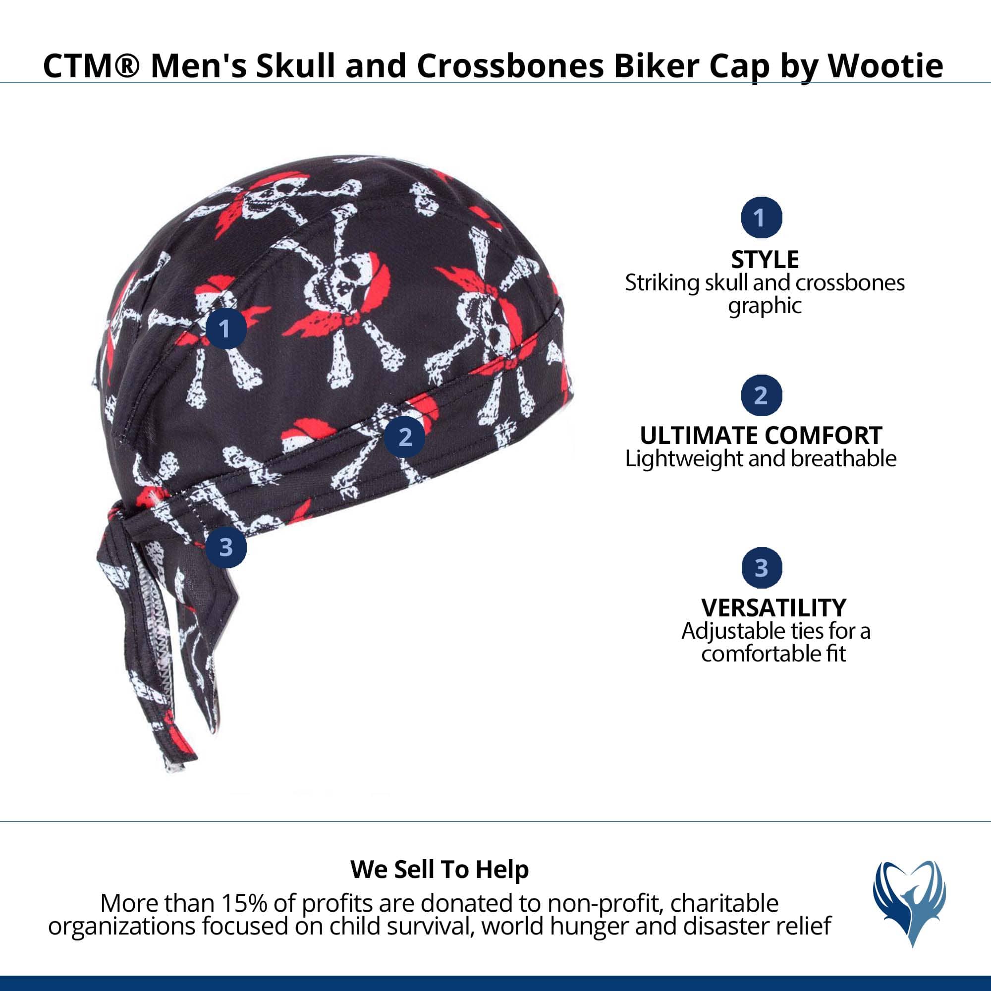 CTM® Men's Skull and Crossbones Biker Cap by Wootie - Black