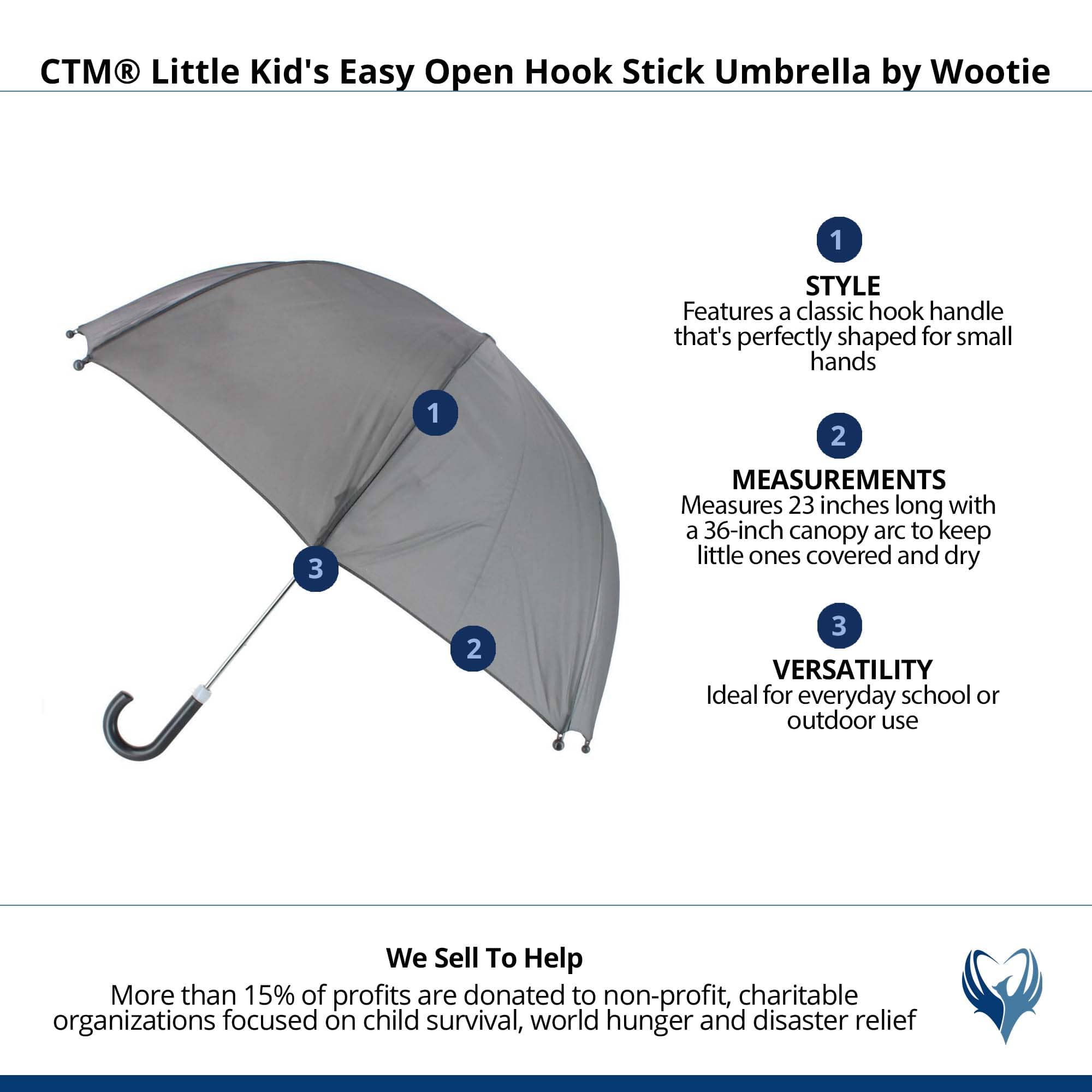 CTM® Little Kid's Easy Open Hook Stick Umbrella by Wootie - Gray