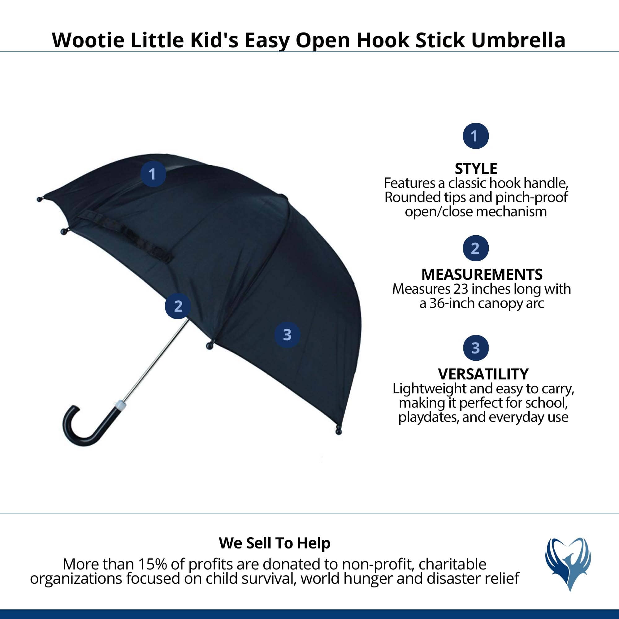 CTM® Little Kid's Easy Open Hook Stick Umbrella by Wootie - Navy