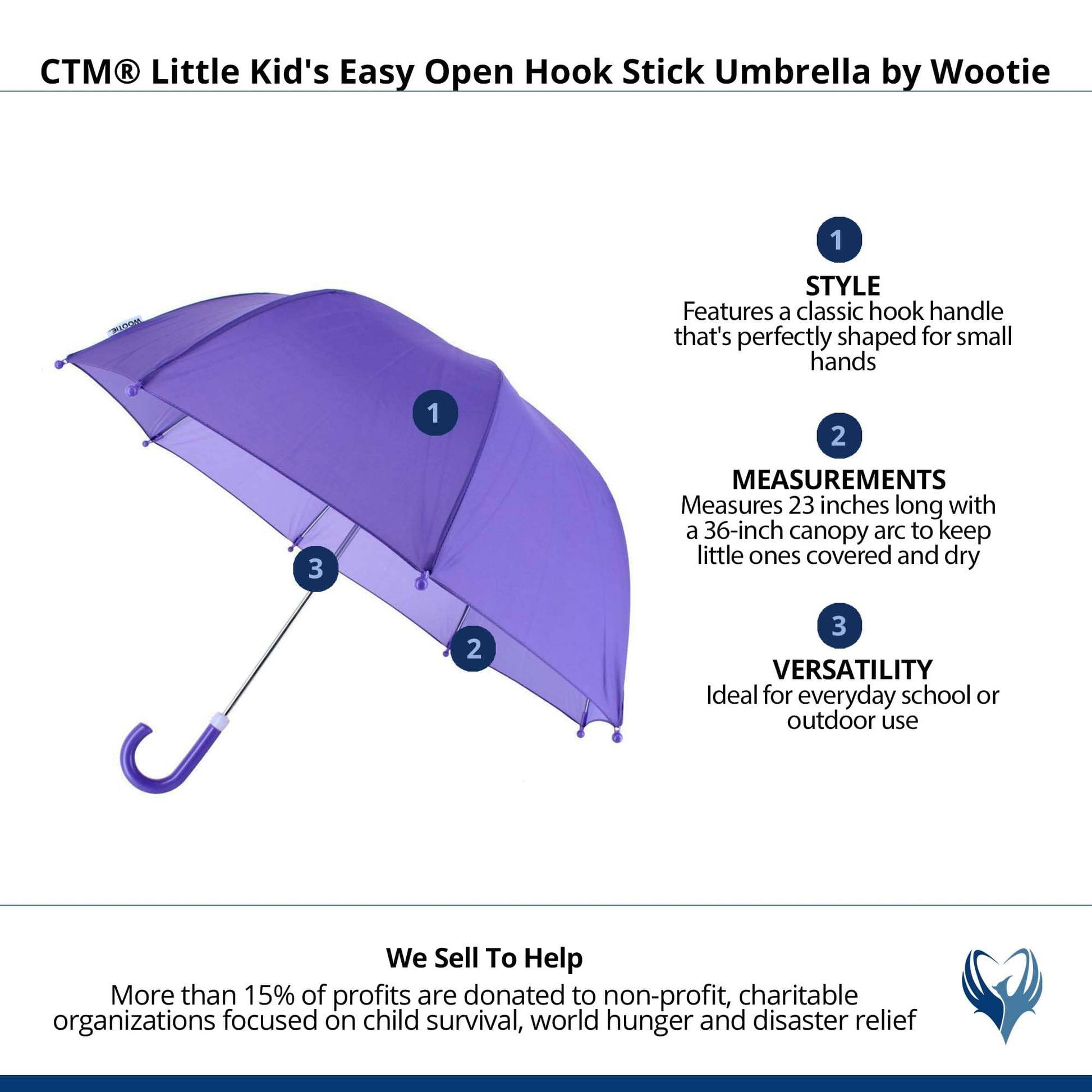 CTM® Little Kid's Easy Open Hook Stick Umbrella by Wootie - Purple