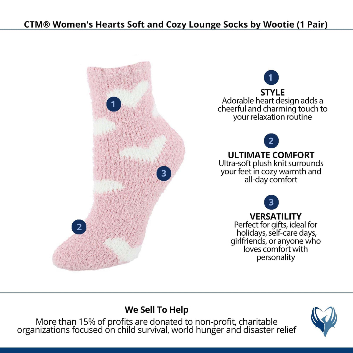 CTM® Women's Hearts Soft and Cozy Lounge Socks by Wootie (1 Pair) - Pink
