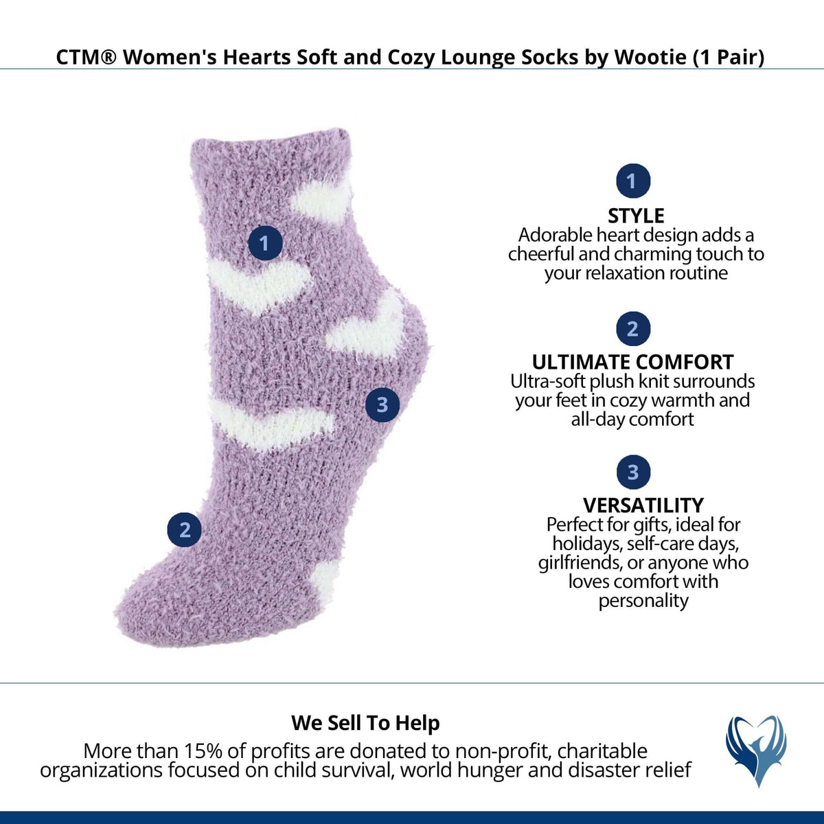 CTM® Women's Hearts Soft and Cozy Lounge Socks by Wootie (1 Pair) - Purple