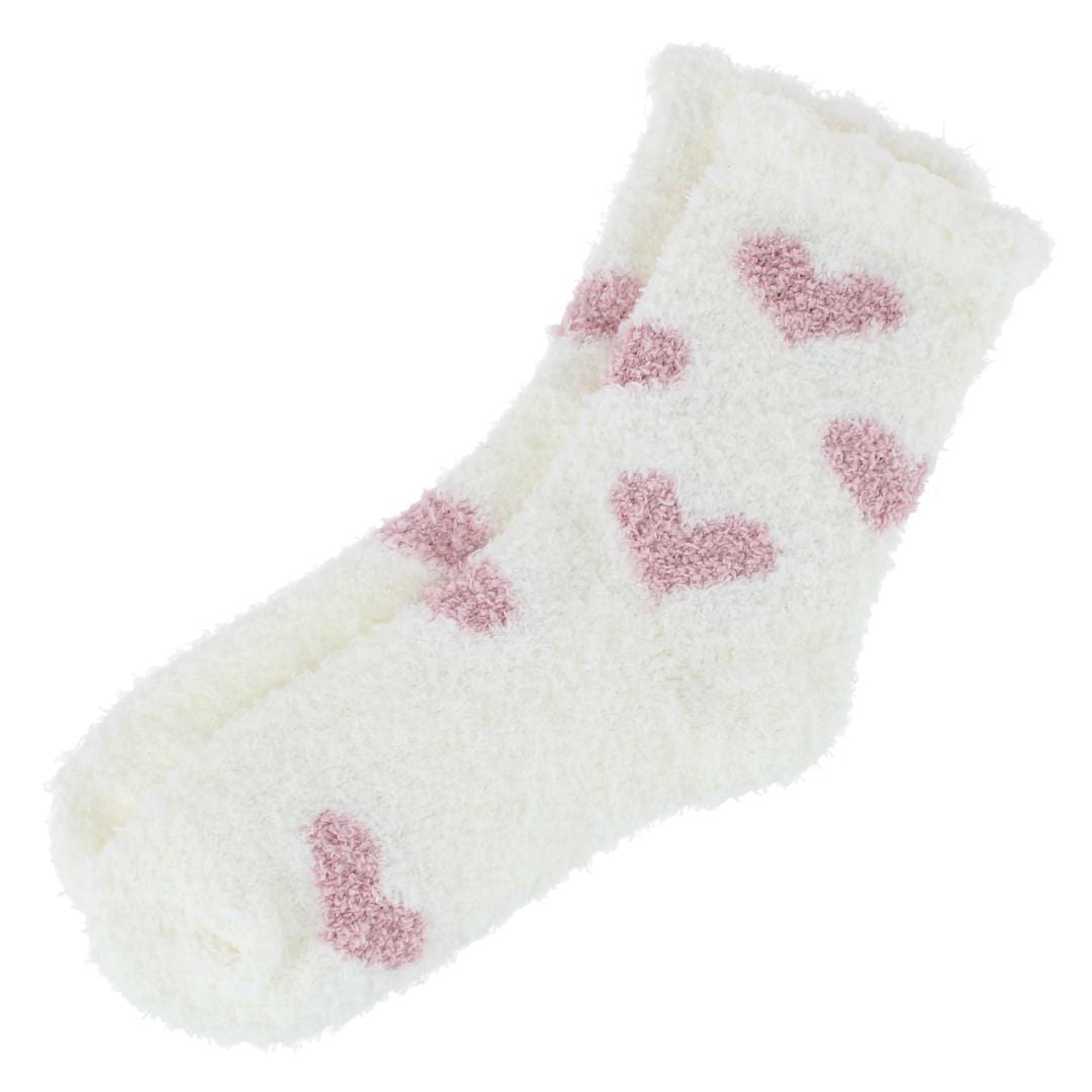 CTM® Women's Hearts Soft and Cozy Lounge Socks by Wootie (1 Pair) - White