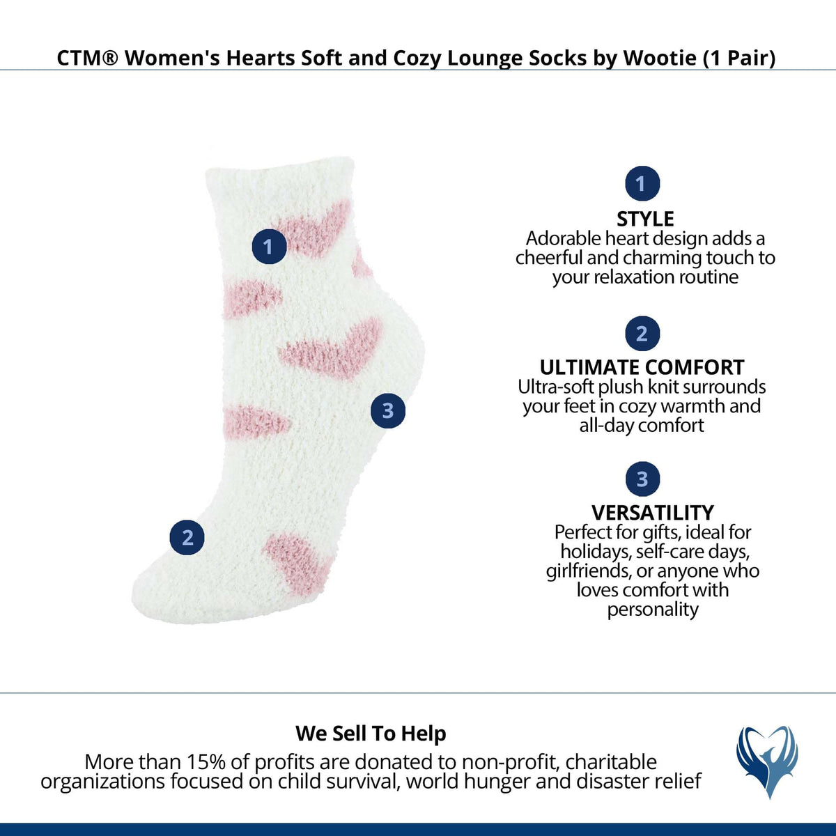 CTM® Women's Hearts Soft and Cozy Lounge Socks by Wootie (1 Pair) - White