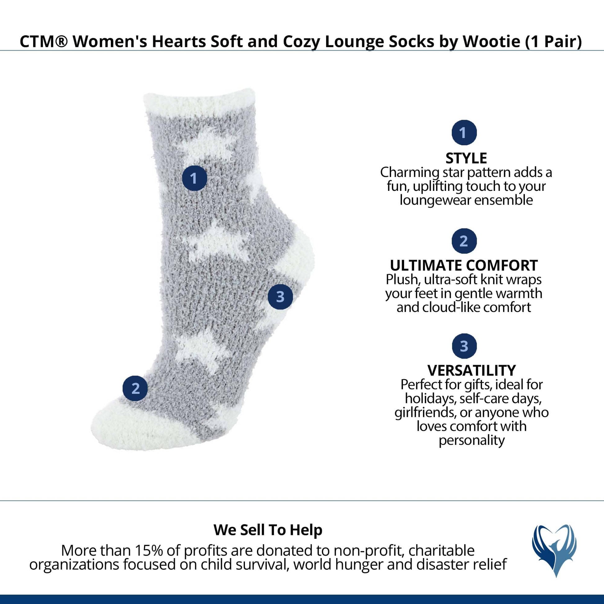 CTM® Women's Hearts Soft and Cozy Lounge Socks by Wootie (1 Pair) - Gray
